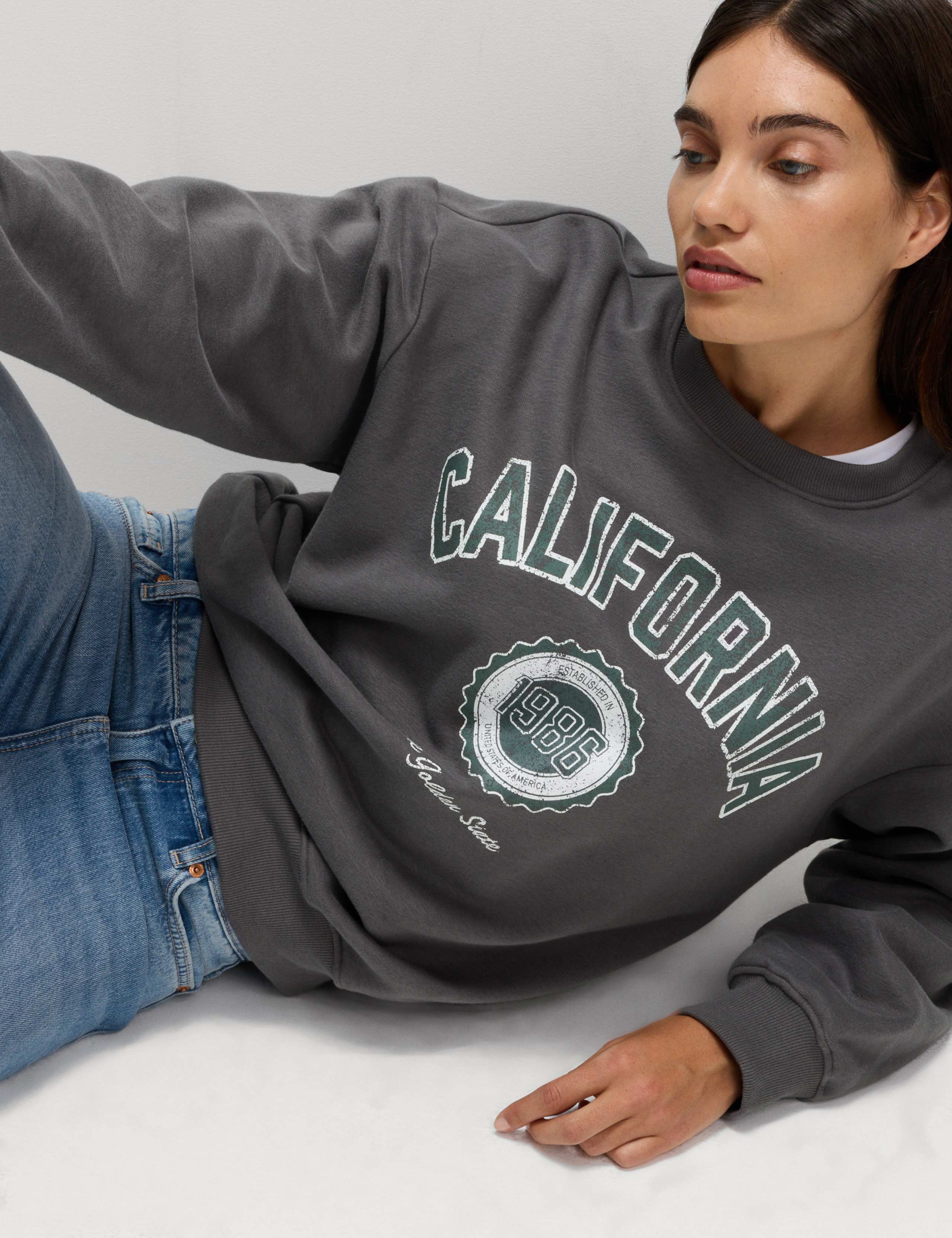 Cotton Rich Slogan Crew Neck Sweatshirt