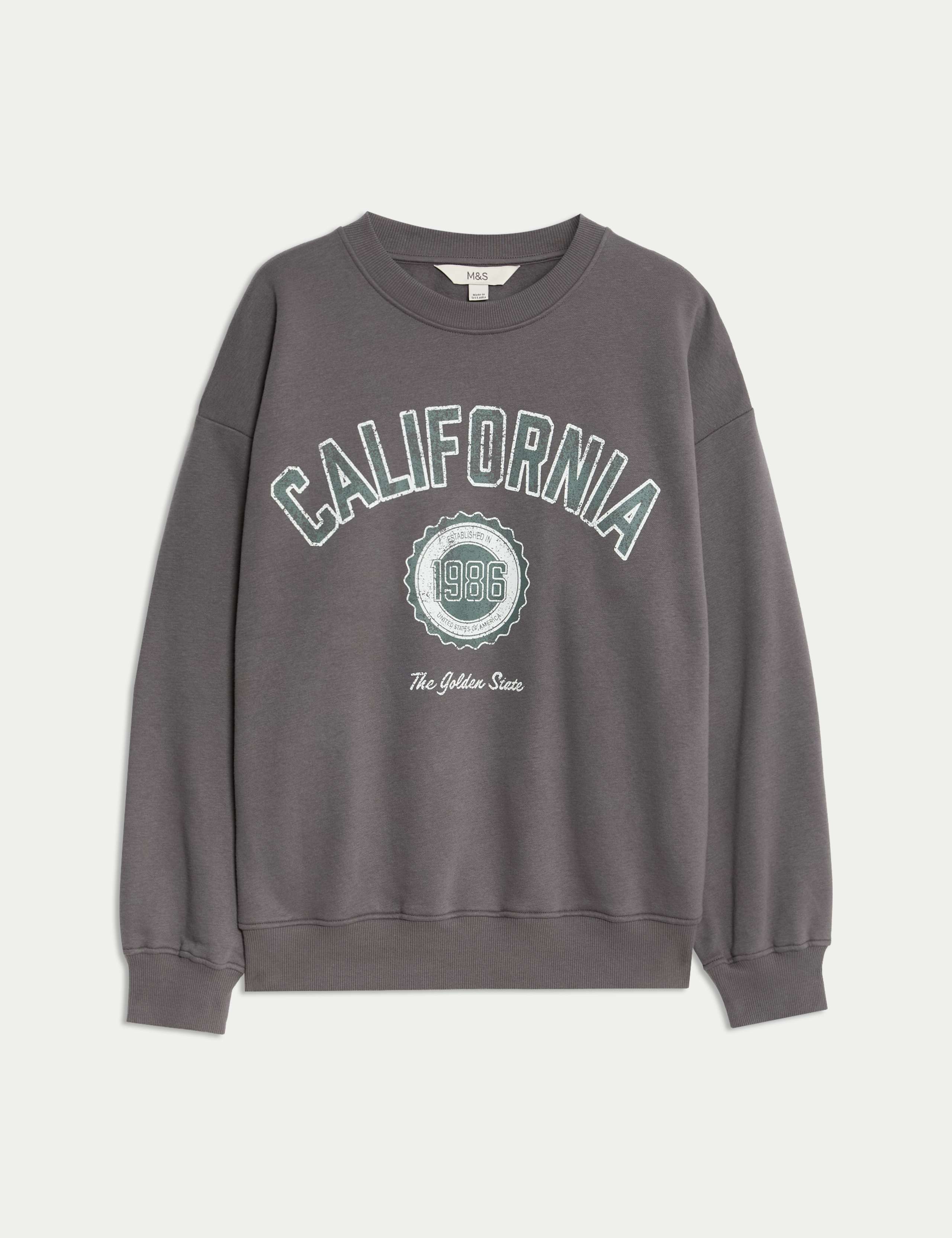 Cotton Rich Slogan Crew Neck Sweatshirt