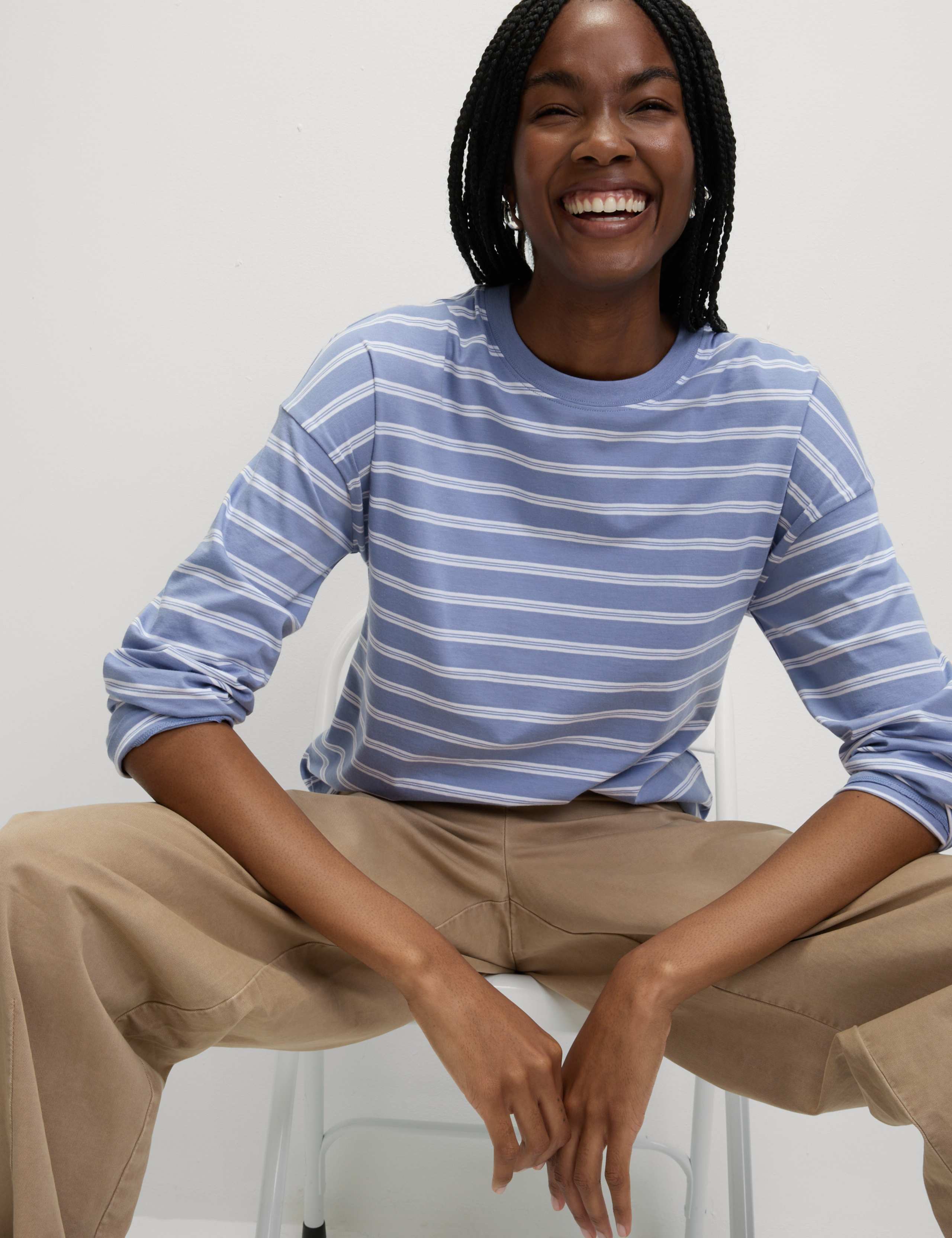 Pure Cotton Striped Crew Neck T-Shirt