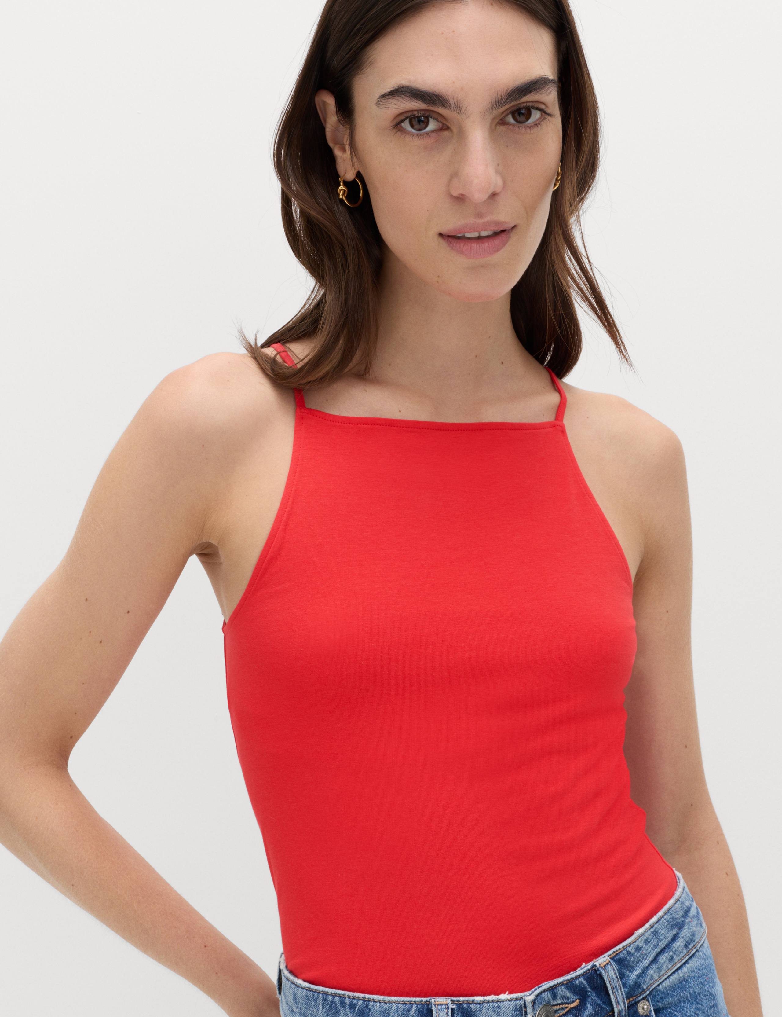 Cotton Rich Square Neck Spaghetti Strap Vest