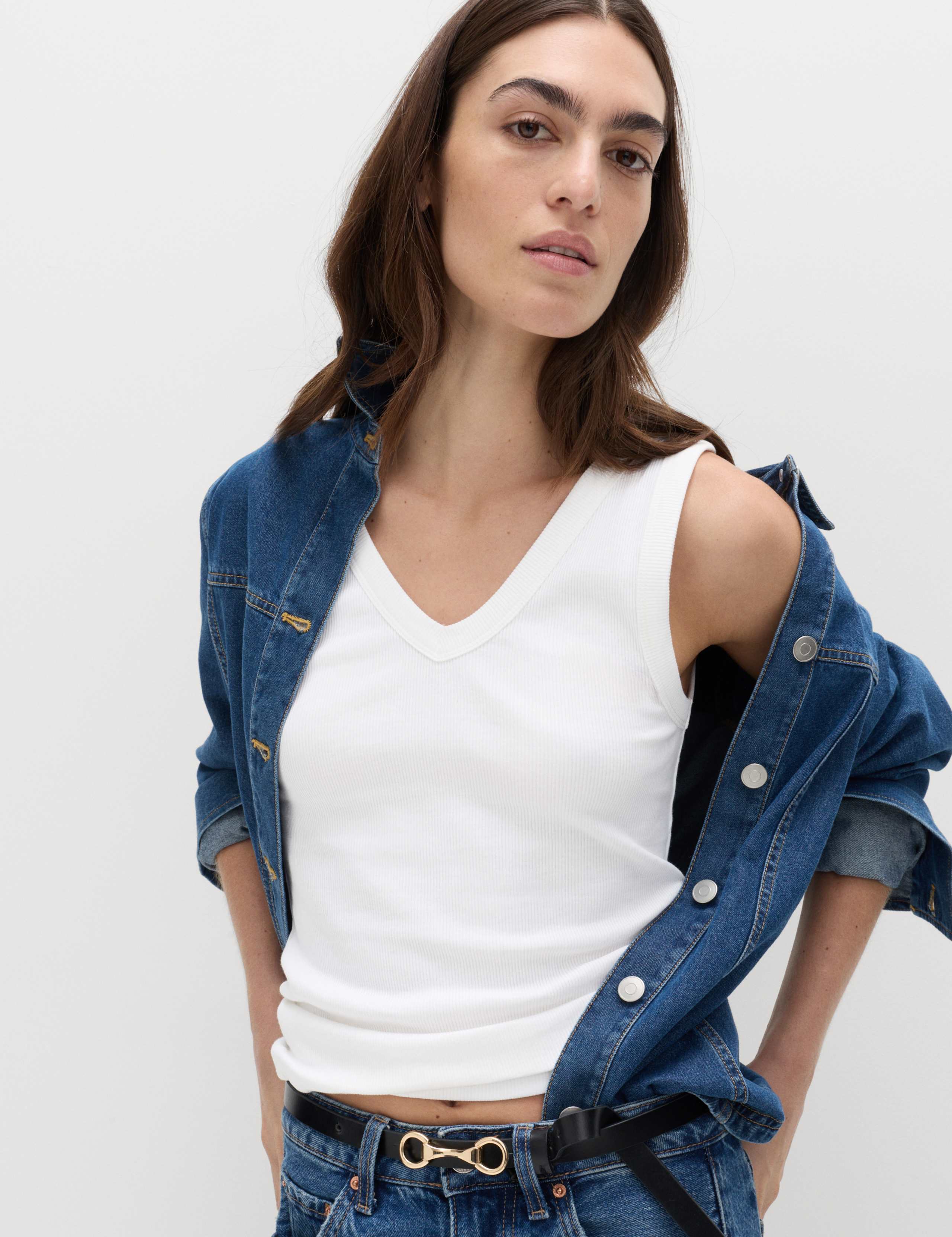 Cotton Rich Ribbed V-Neck Vest