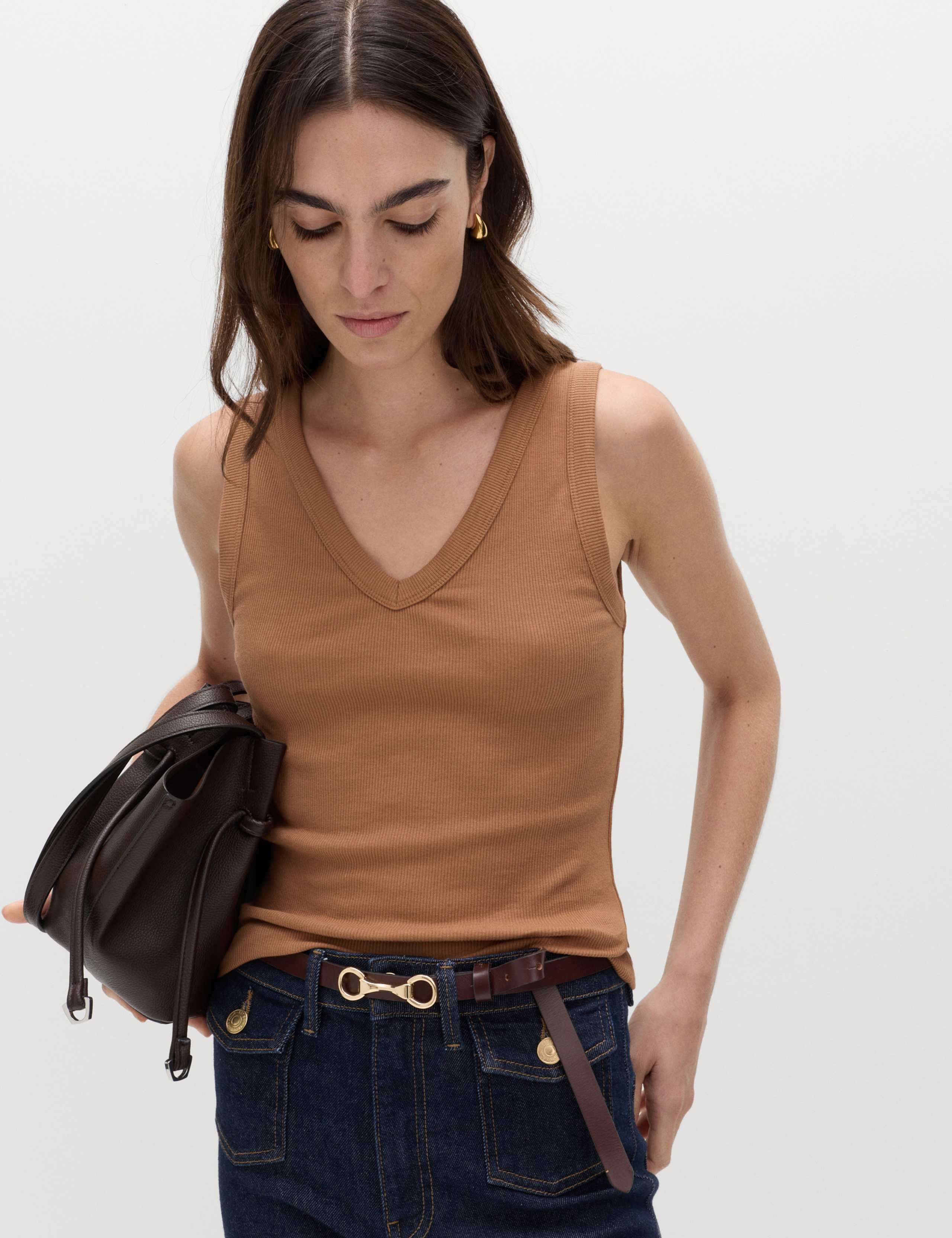 Cotton Rich Ribbed V-Neck Vest