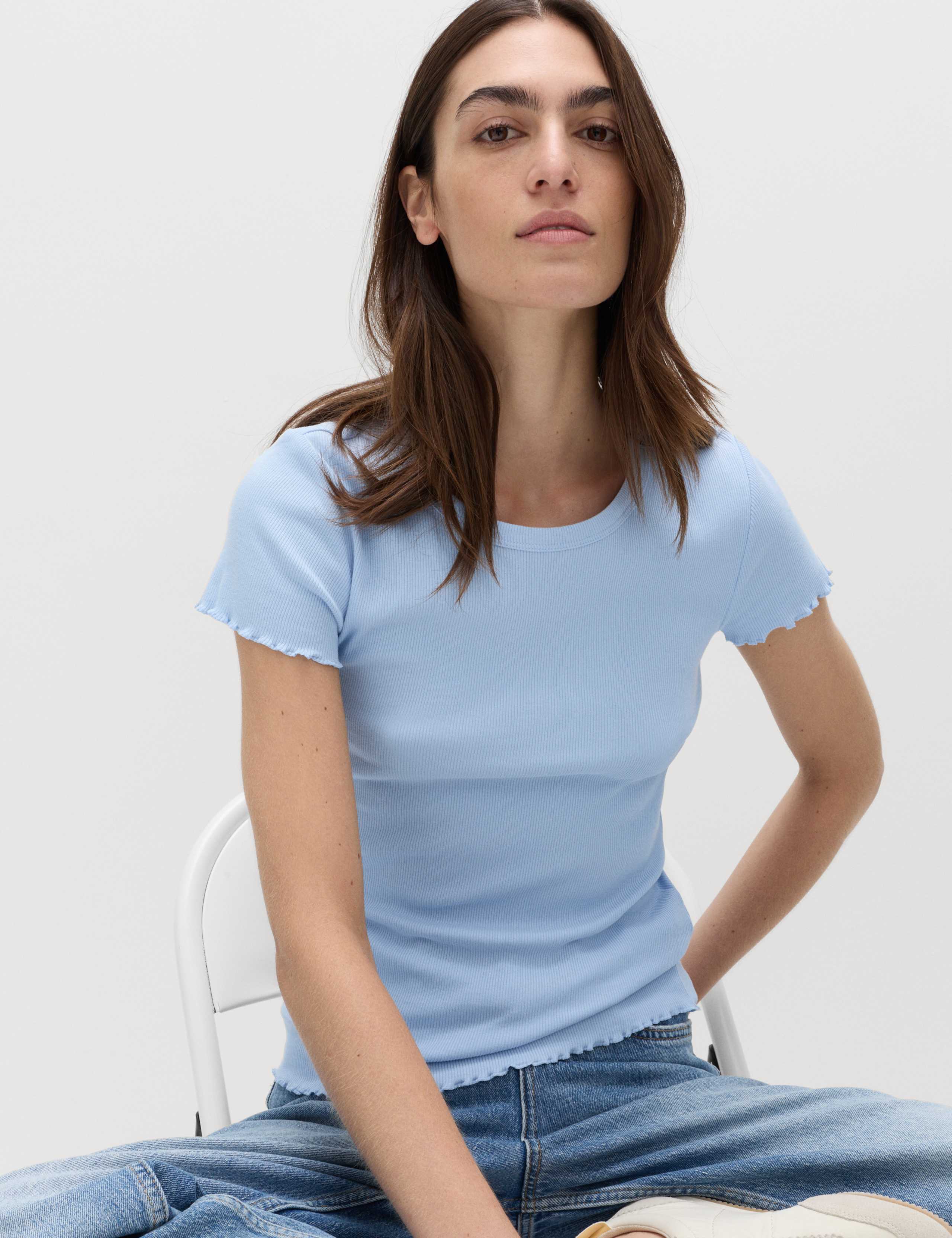 Cotton Rich Ribbed Lettuce Edge T-Shirt