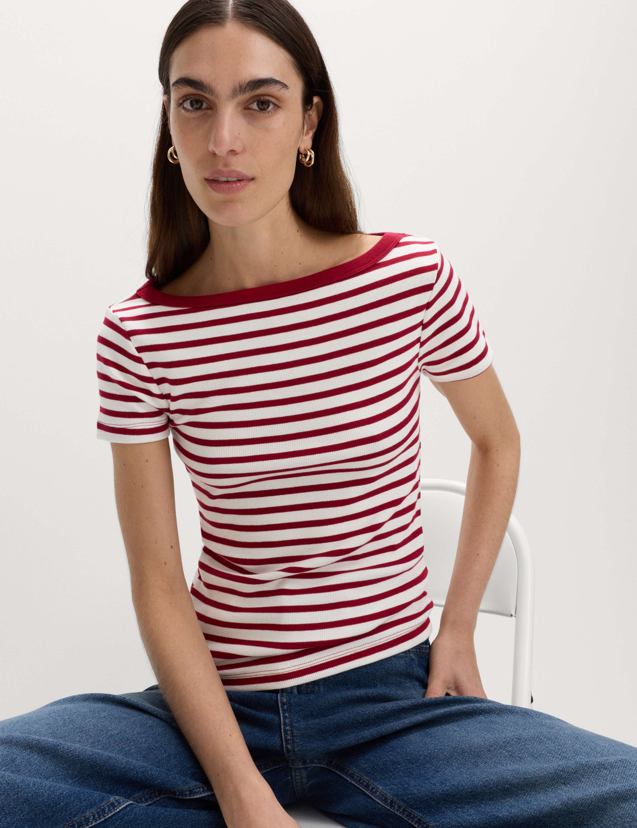 Cotton Rich Ribbed Slash Neck T-Shirt