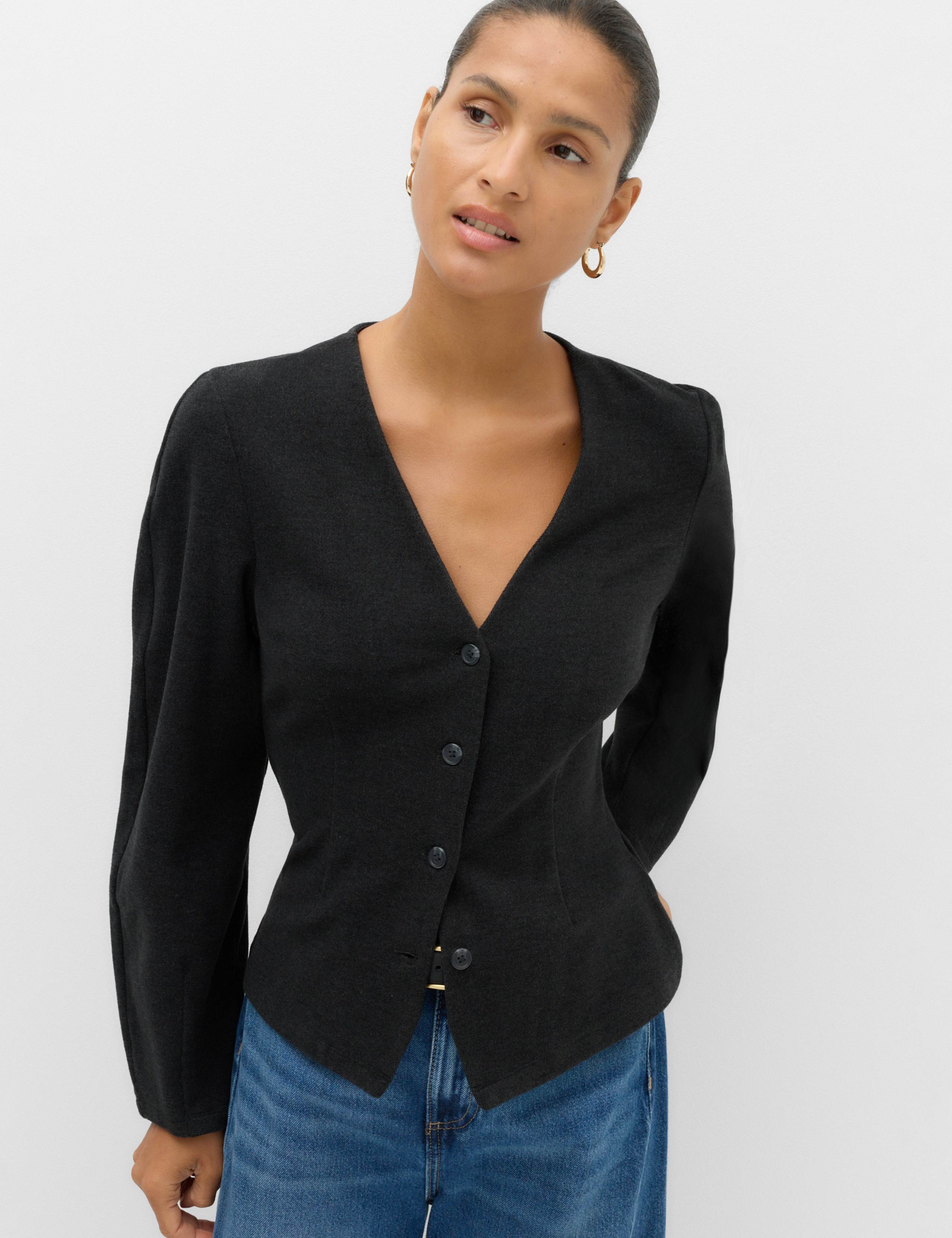 Button Front V Neck Cardigan