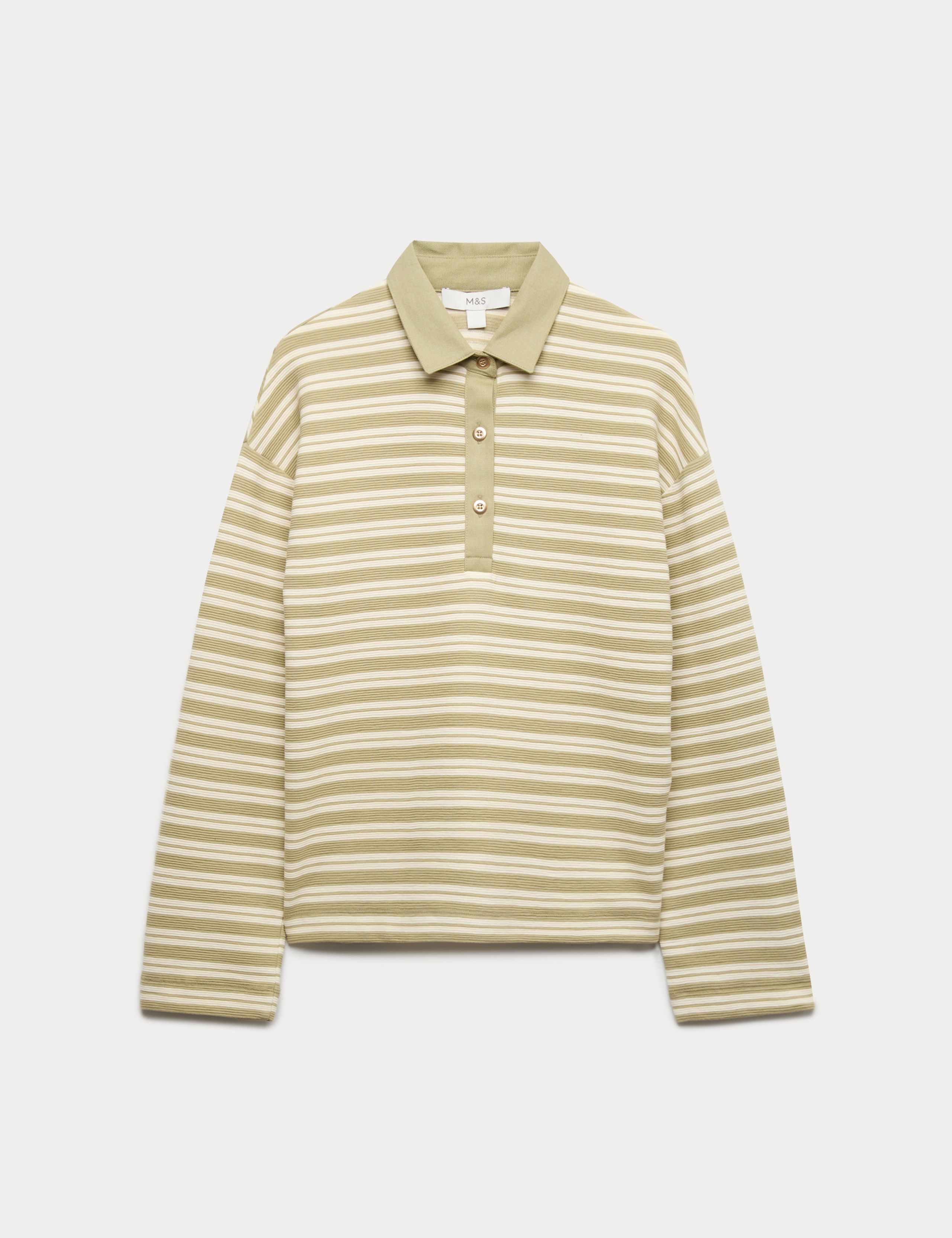 Striped Collared Gold Button Rugby Polo Top
