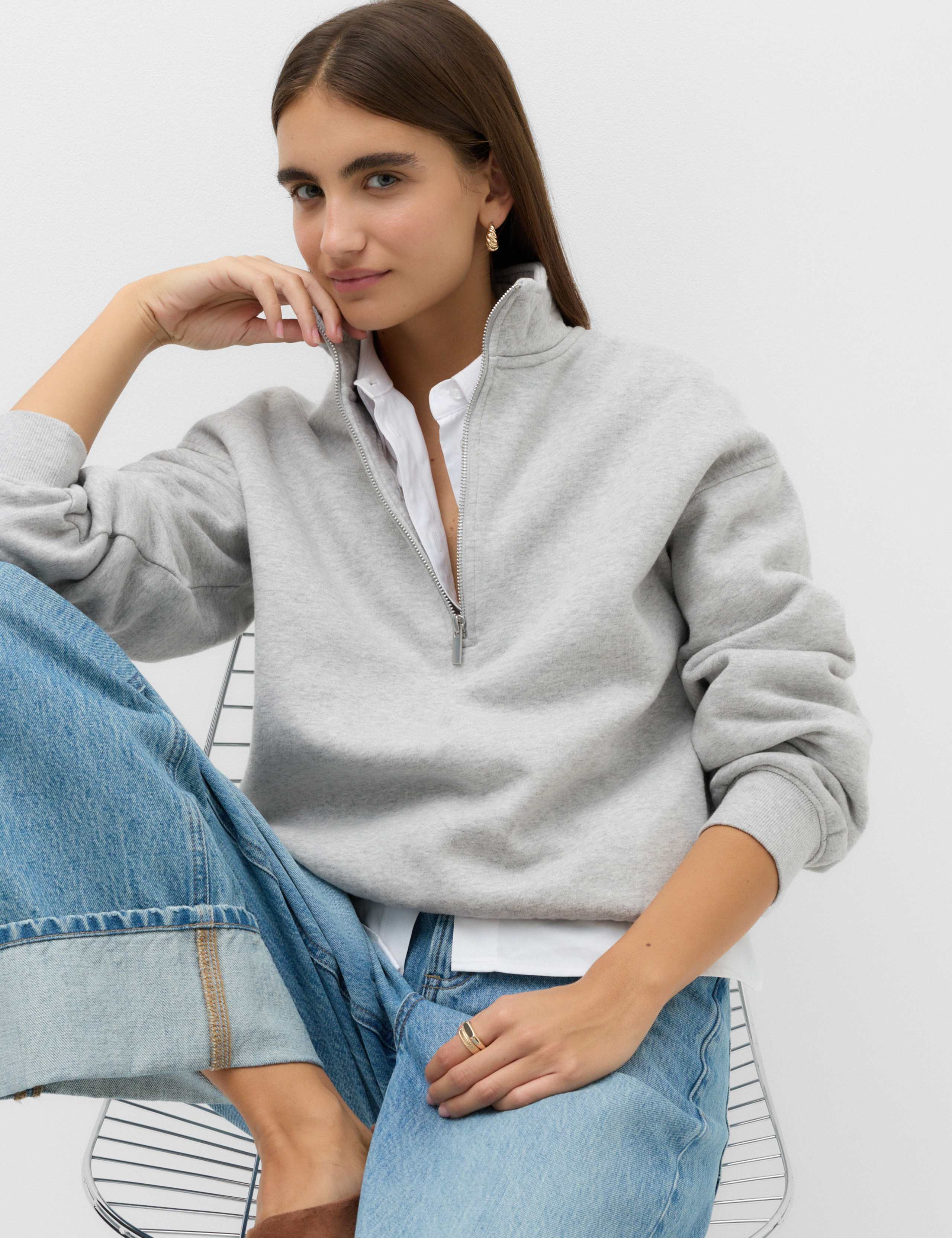 Pure Cotton Funnel Neck Half Zip Ultimate Sweatshirt