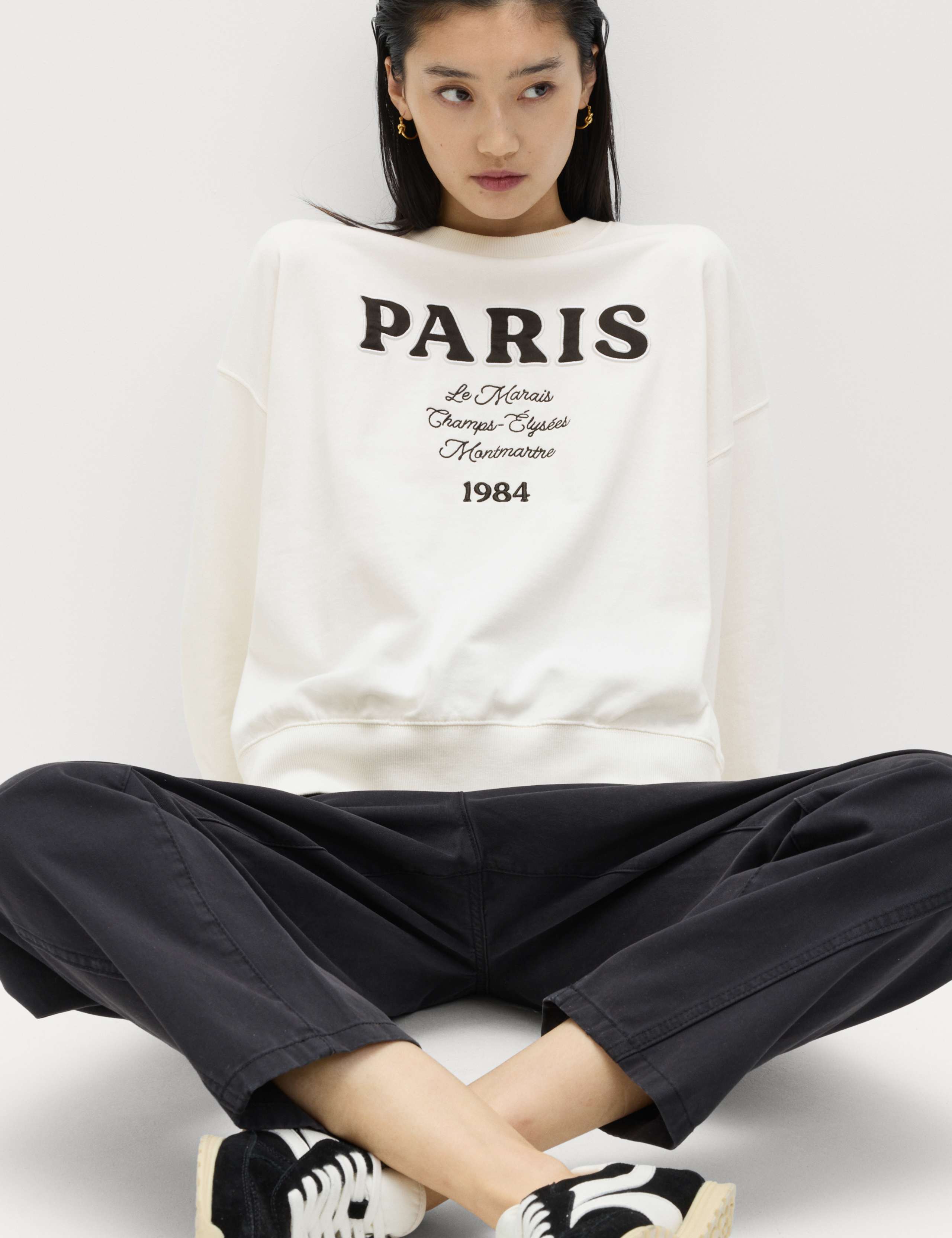 Pure Cotton Embroidered Slogan Sweatshirt