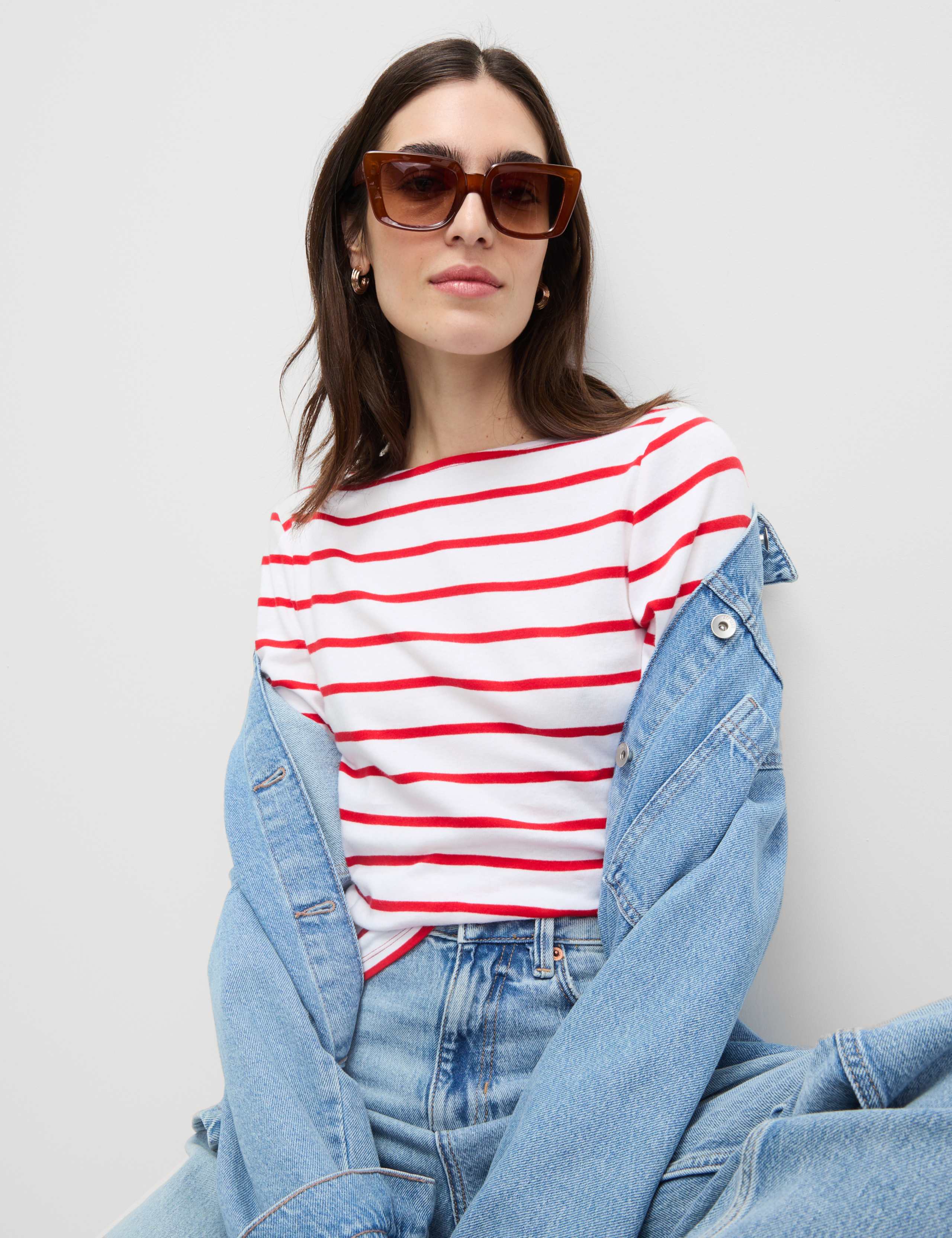Pure Cotton Striped Slash Neck Slim Fit Top