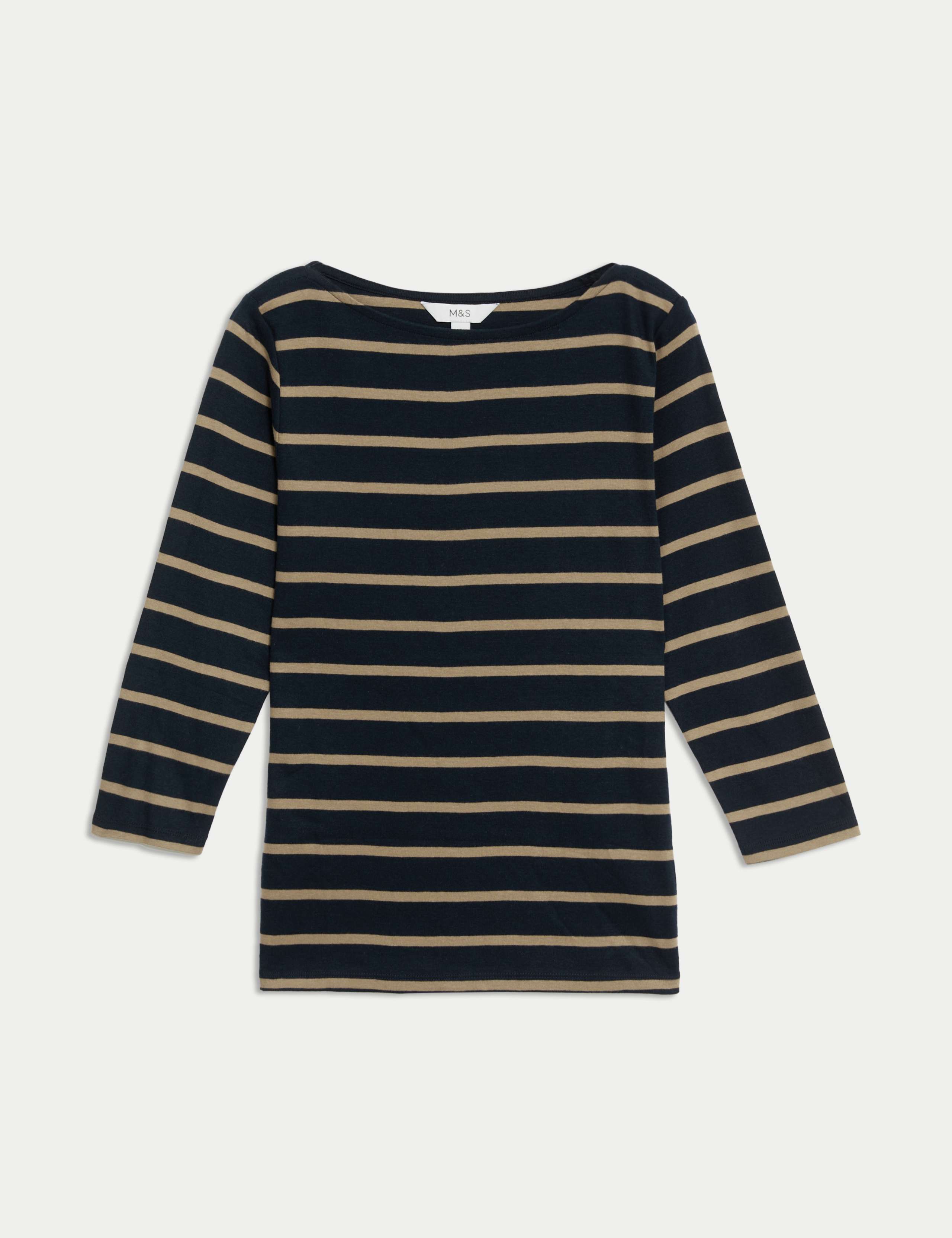 Pure Cotton Striped Slash Neck Slim Fit Top