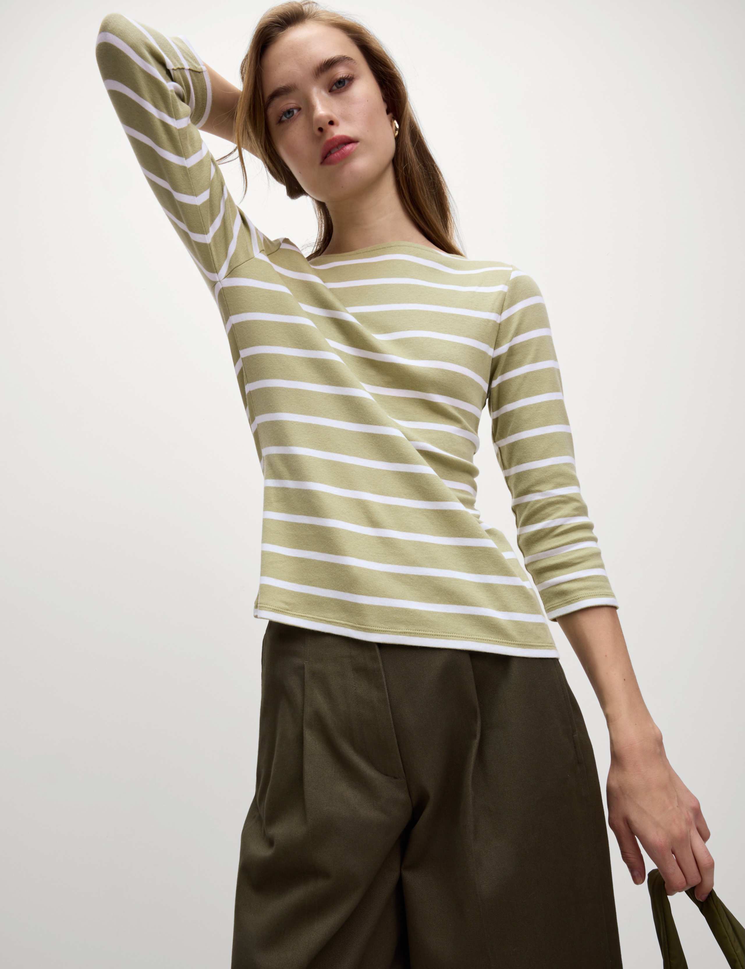Pure Cotton Striped Slash Neck Slim Fit Top