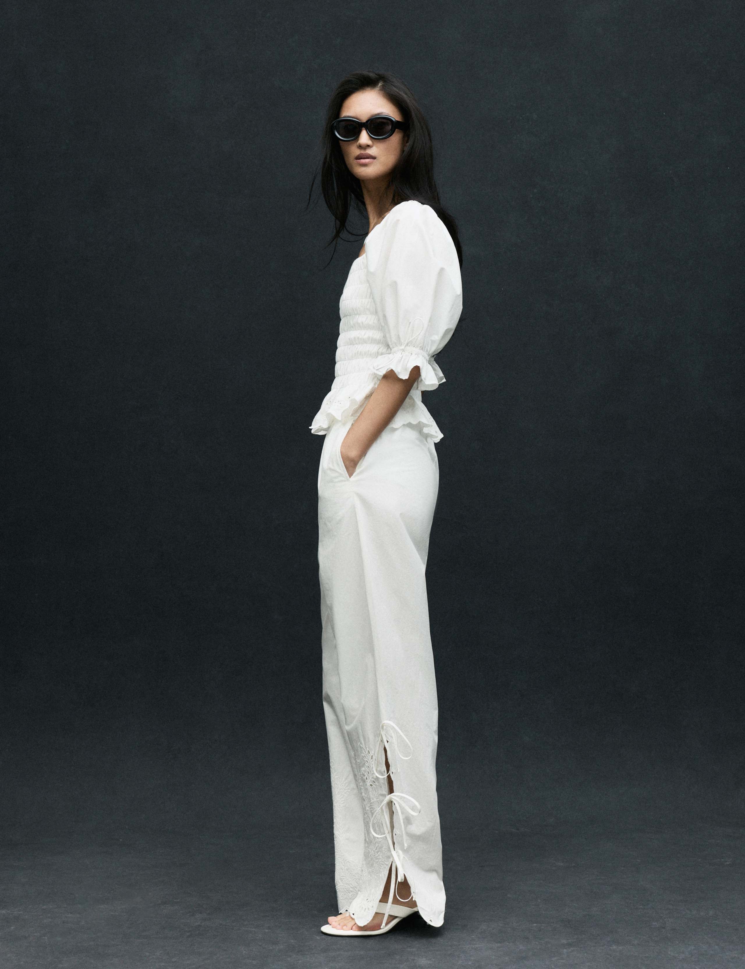 Pure Cotton Shirred Puff Sleeve Top