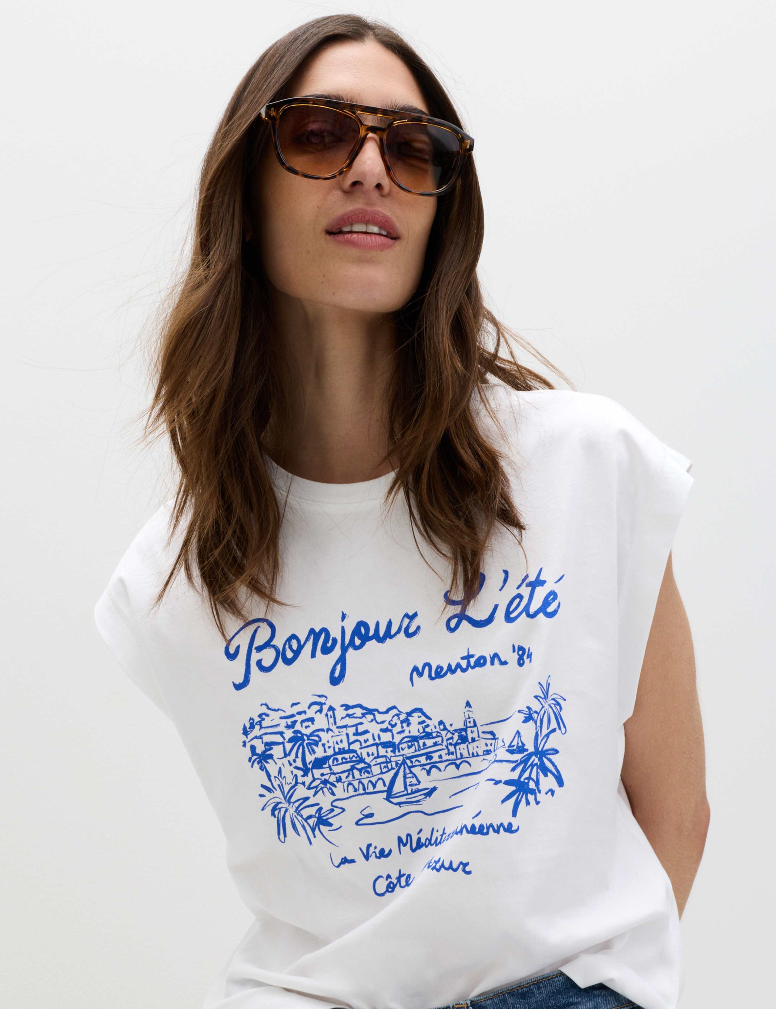 Pure Cotton Graphic Cap Sleeve T-Shirt