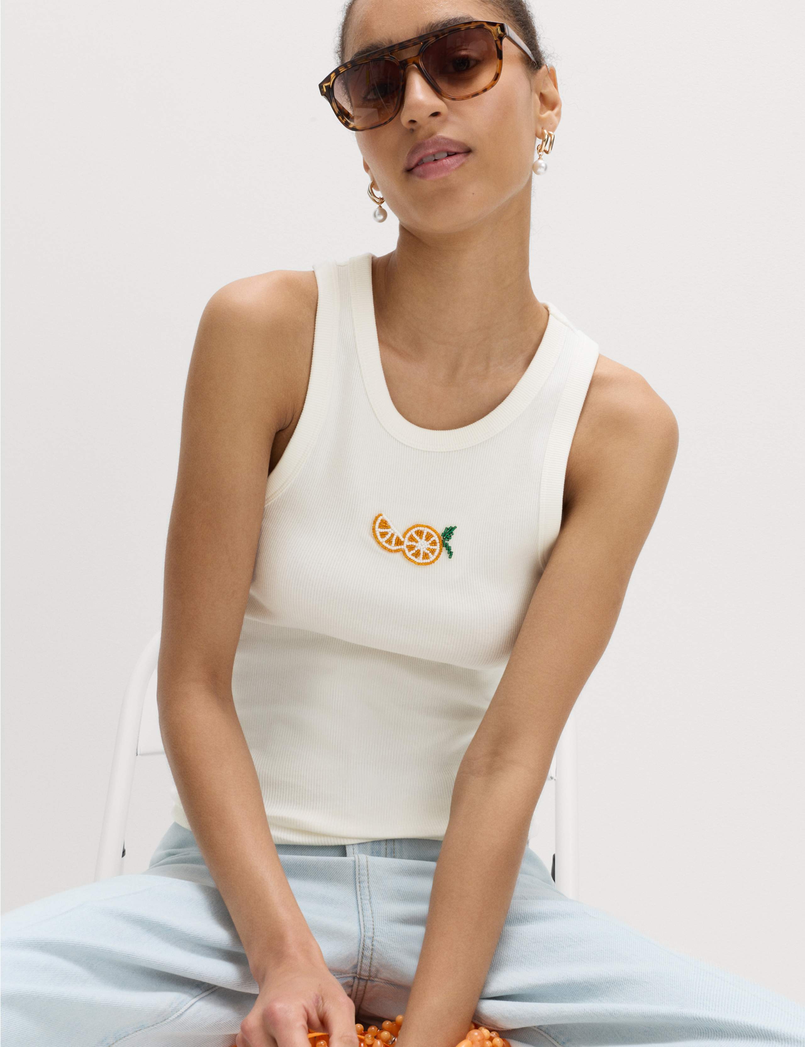 Cotton Rich Embellished Ribbed Vest