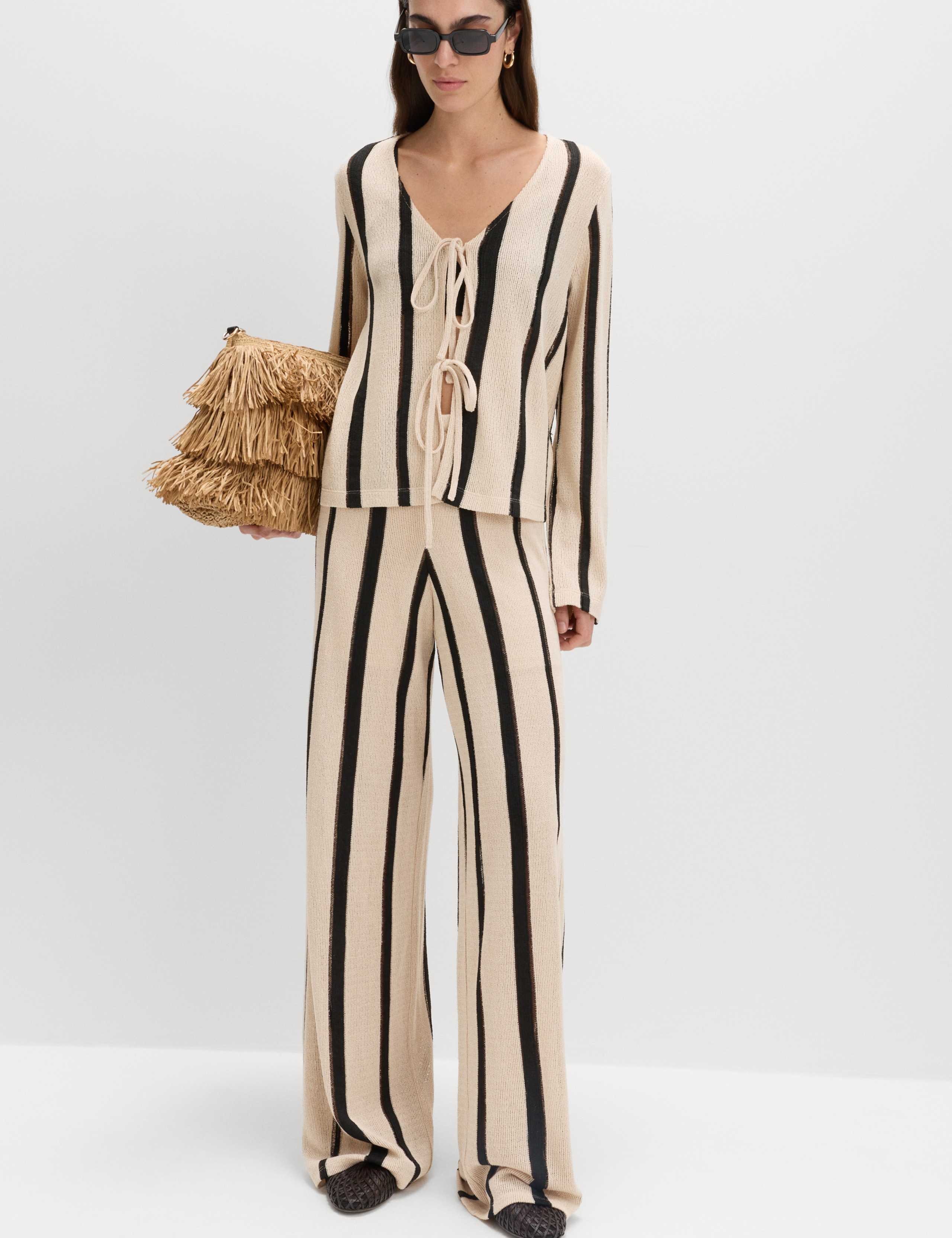 Striped Tie Front Top