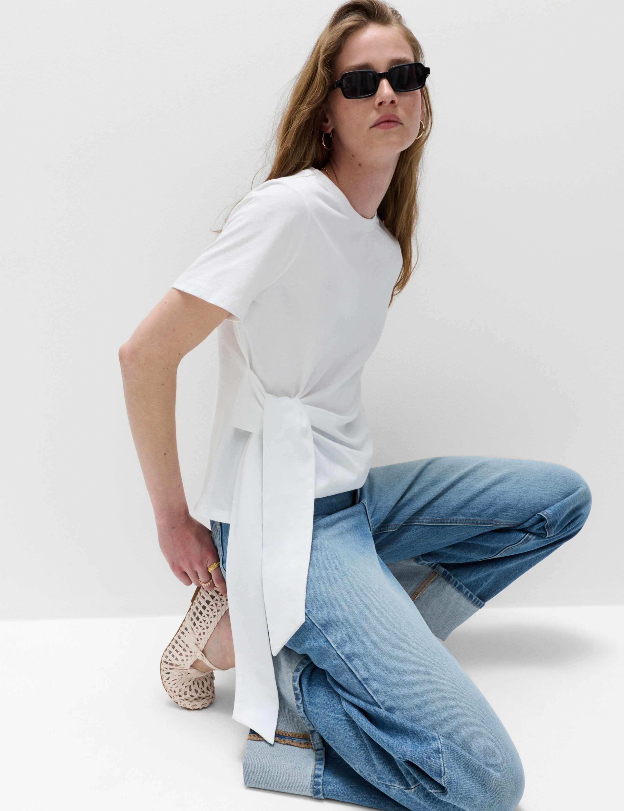 Pure Cotton Tie Waist T-Shirt