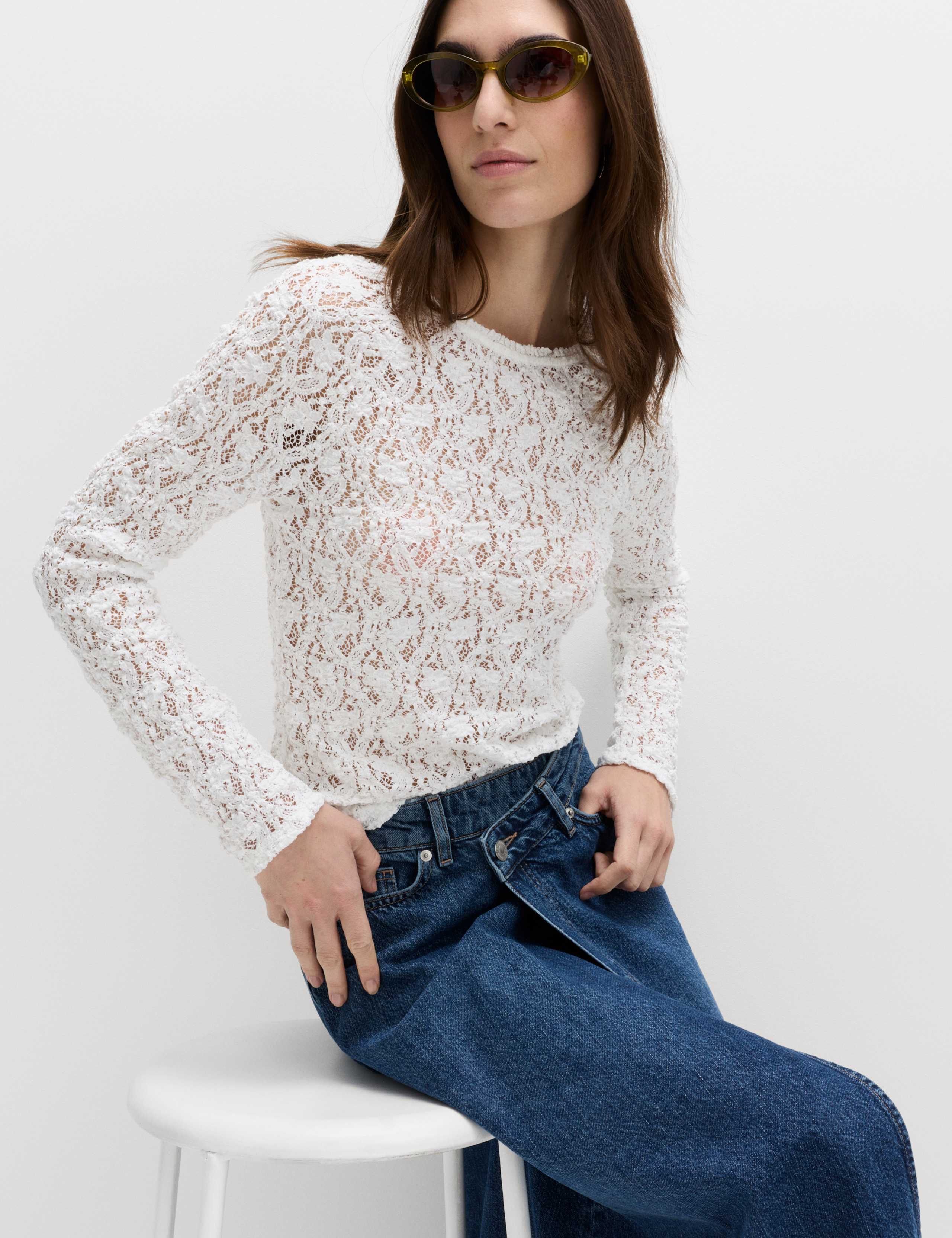 Cotton Rich Lace Textured Top