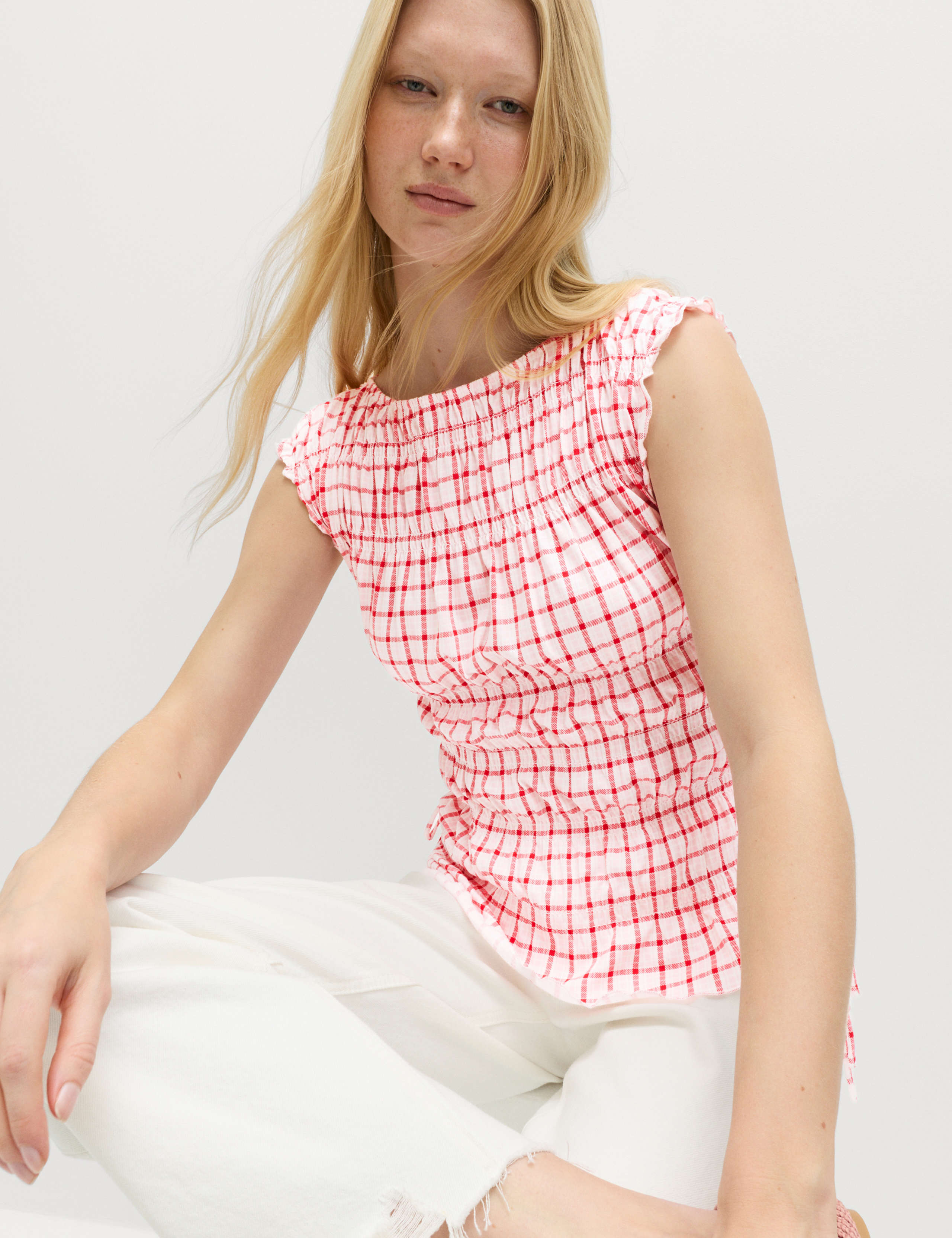 Pure Cotton Smocked Detail Top