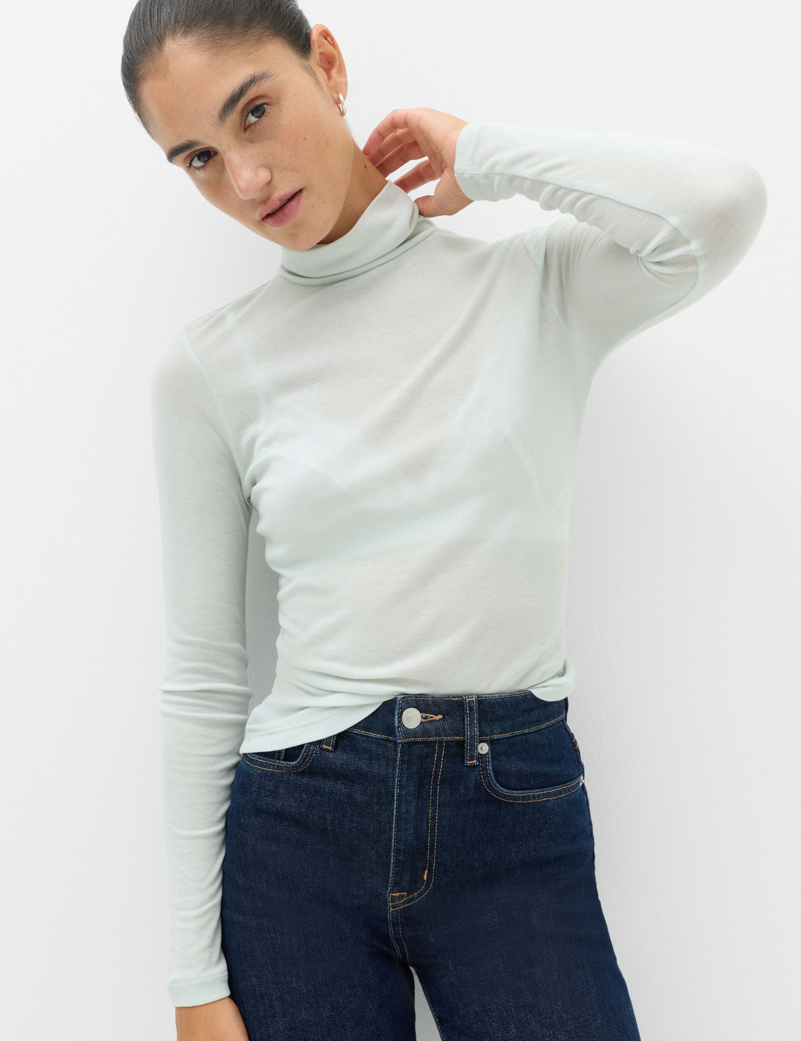 Wool Touch Roll Neck Long Sleeve Top