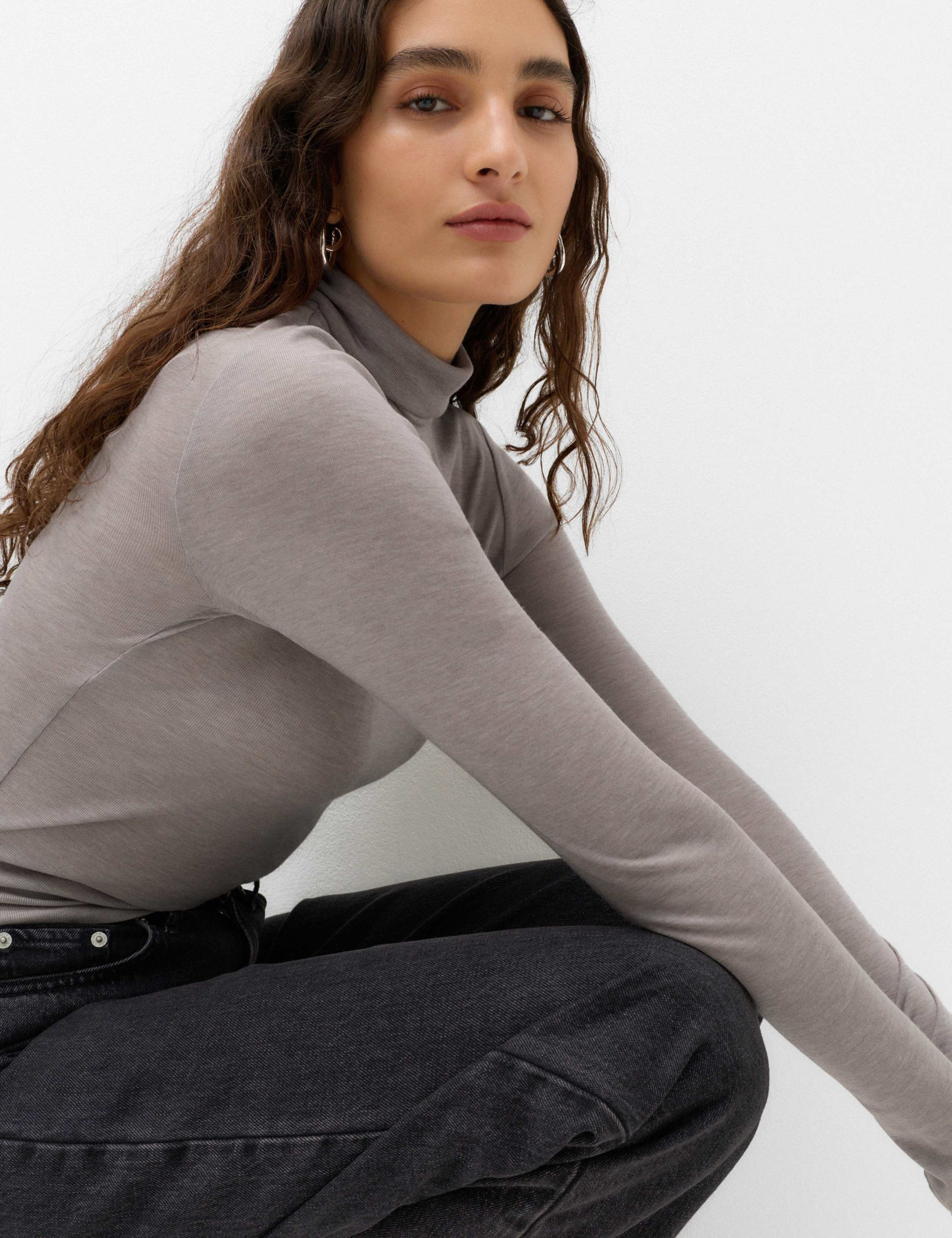 Wool Touch Roll Neck Long Sleeve Top