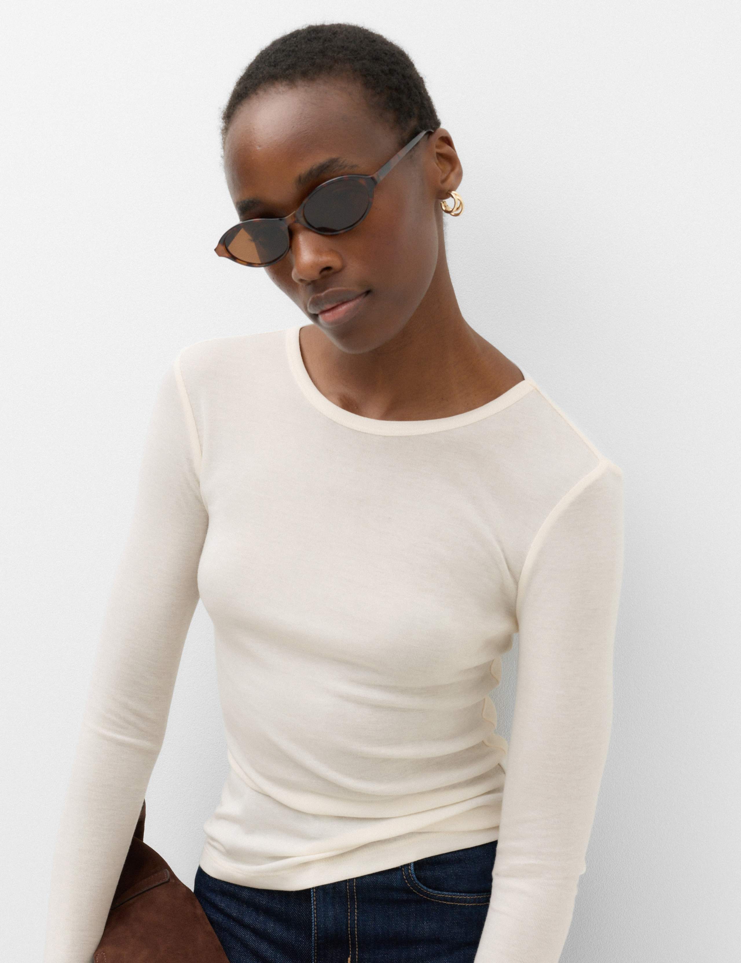Long Sleeve Crew Neck Top With Wool
