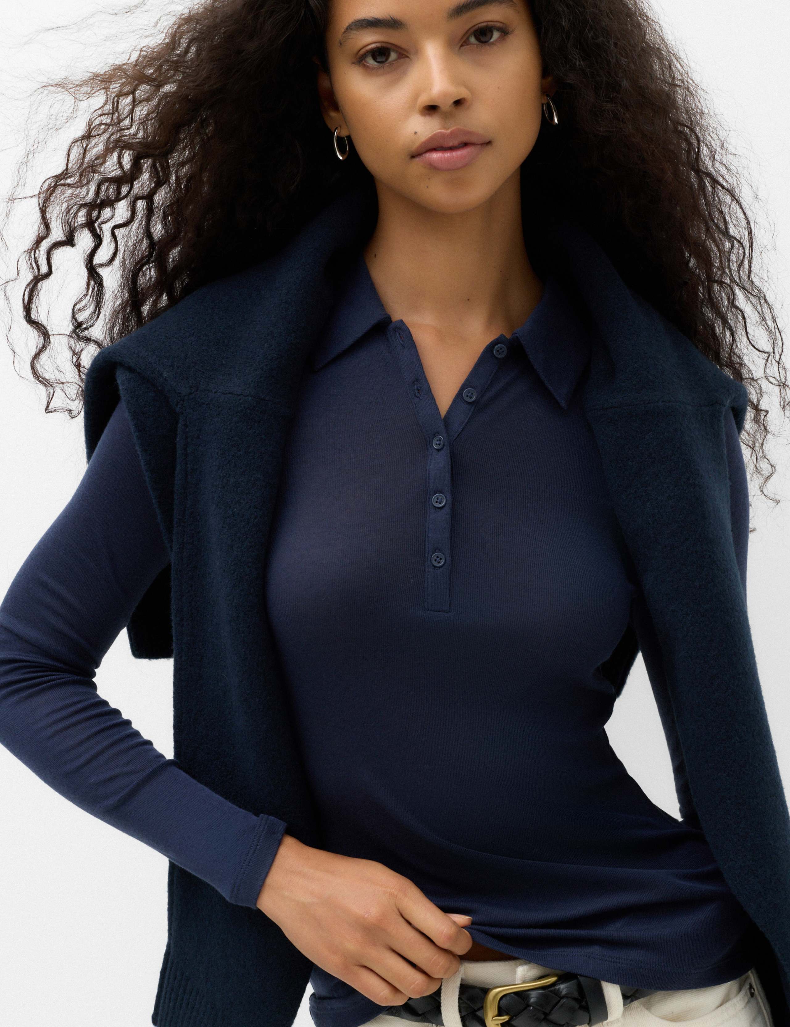 Lyocell Blend Collared Top with Wool