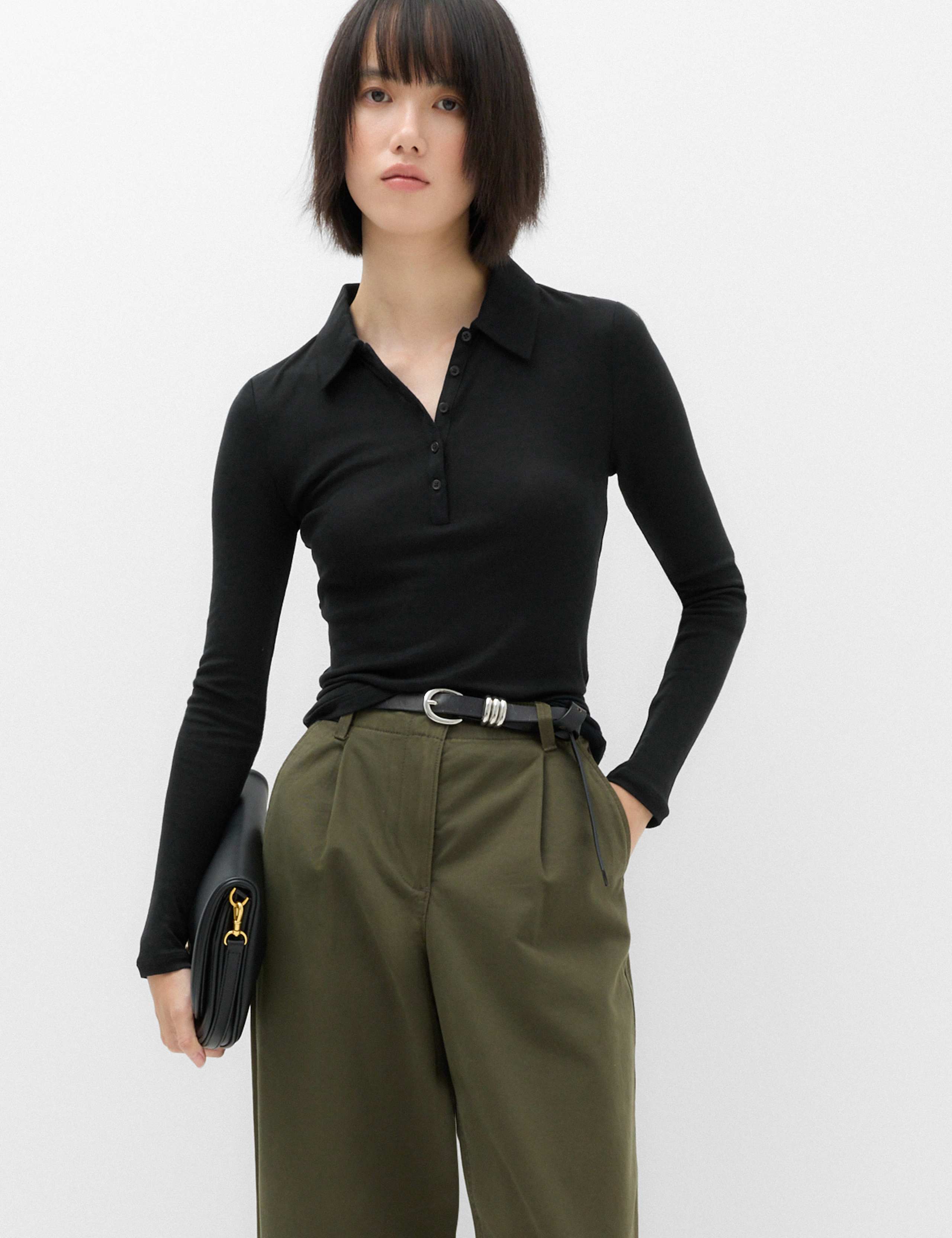 Lyocell Blend Collared Top with Wool