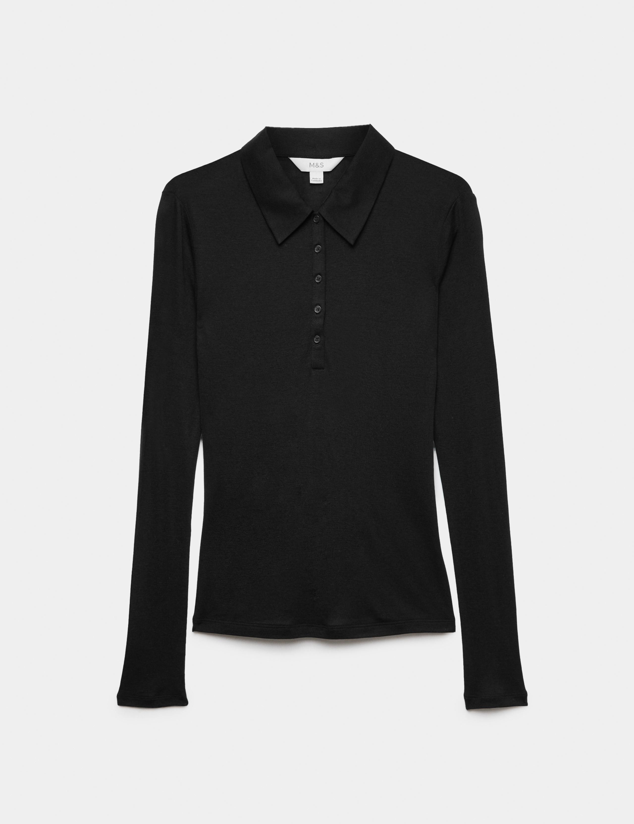 Lyocell Blend Collared Top with Wool