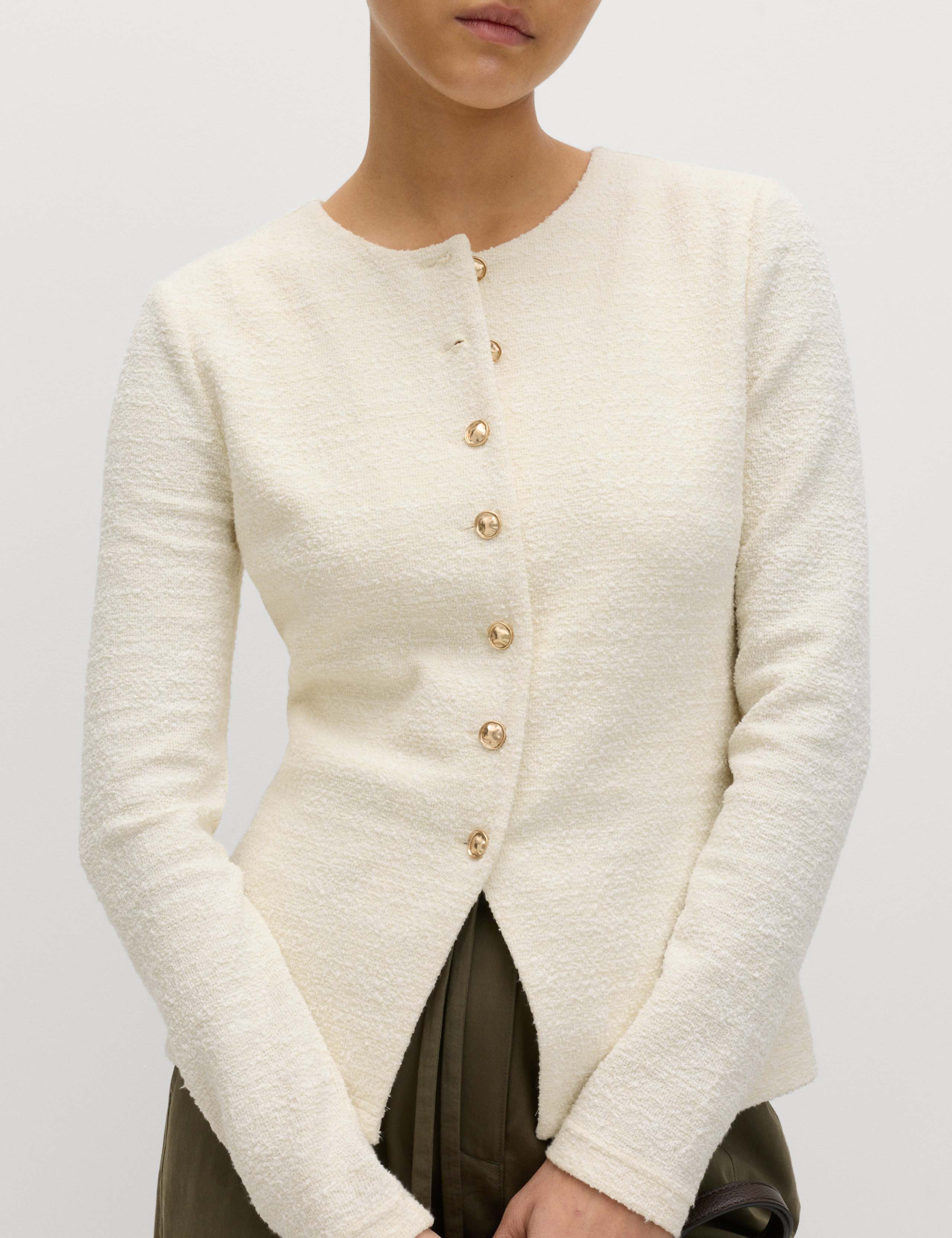 Textured Button Detail Peplum Top with Cotton