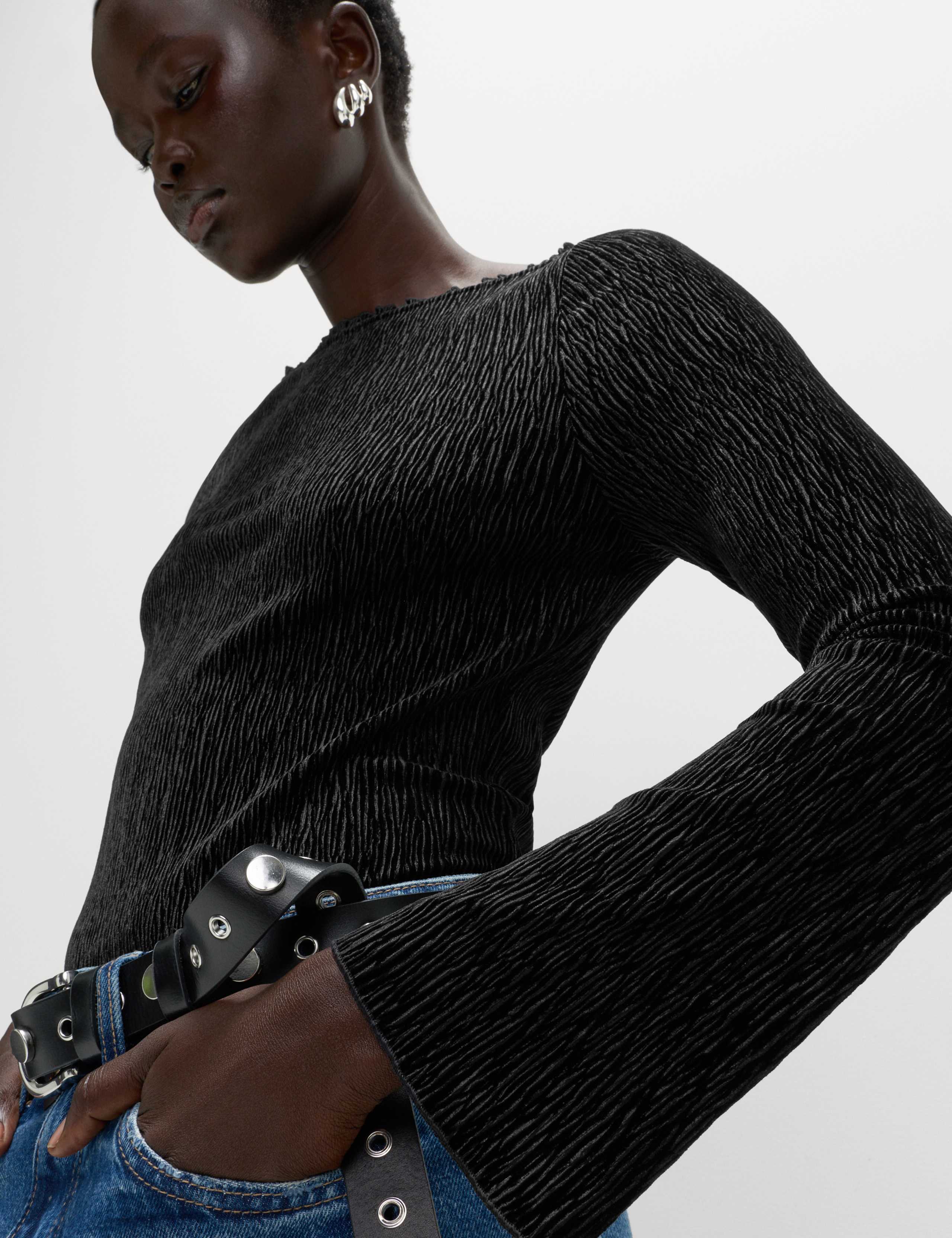 Velvet Smocked Long Sleeve Top