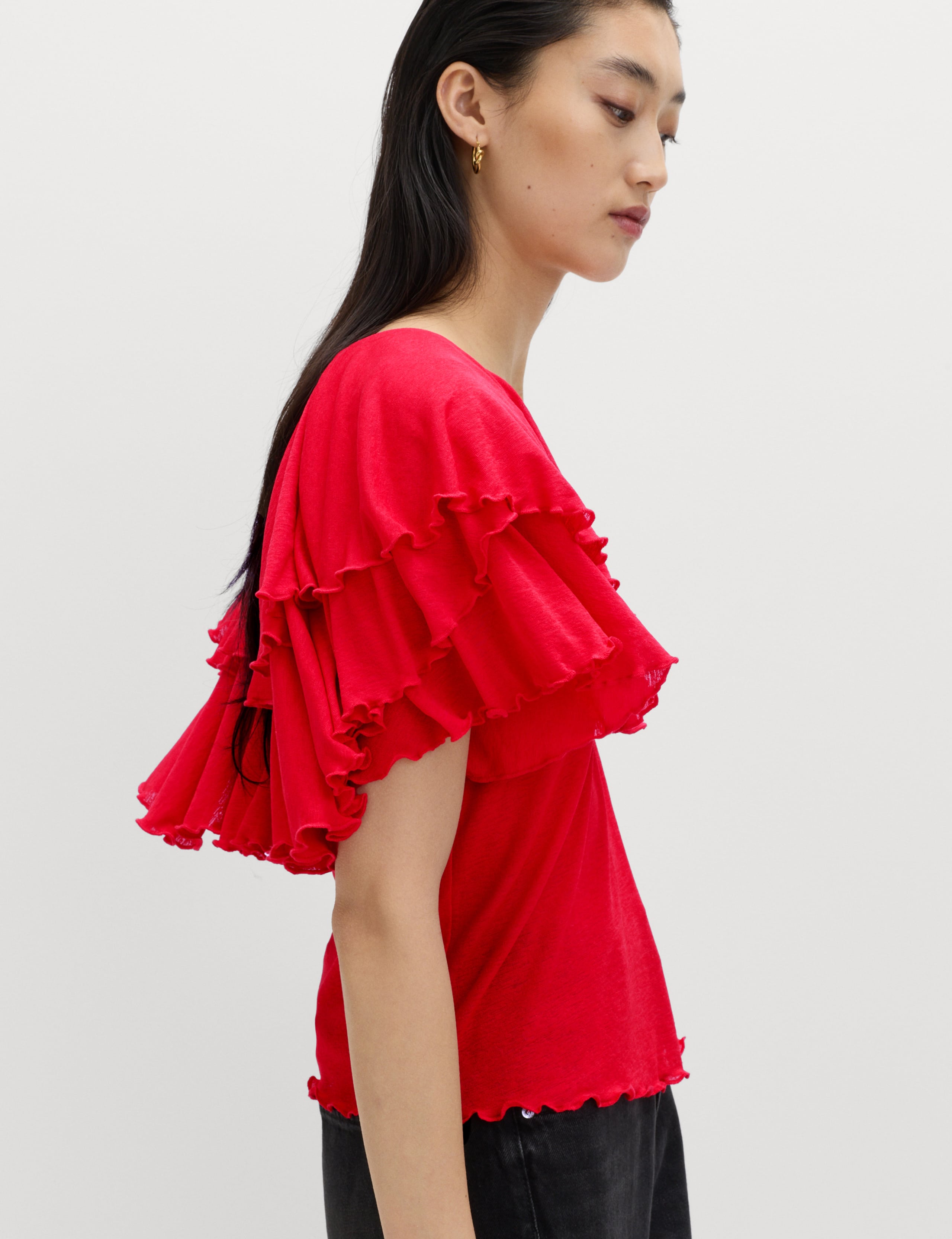 Ruffle Button Detail Relaxed Top