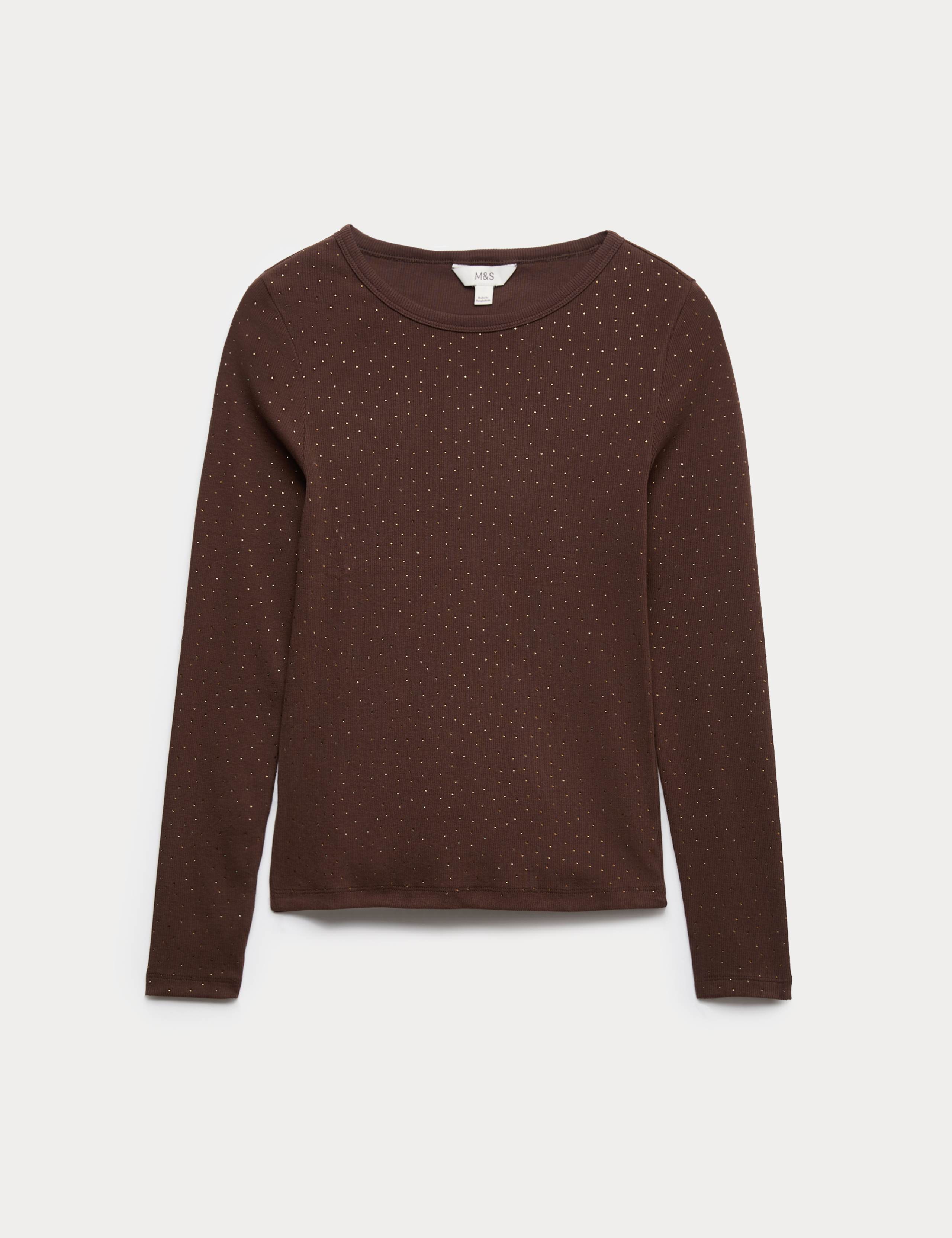 Cotton Rich Embellished Ribbed Top