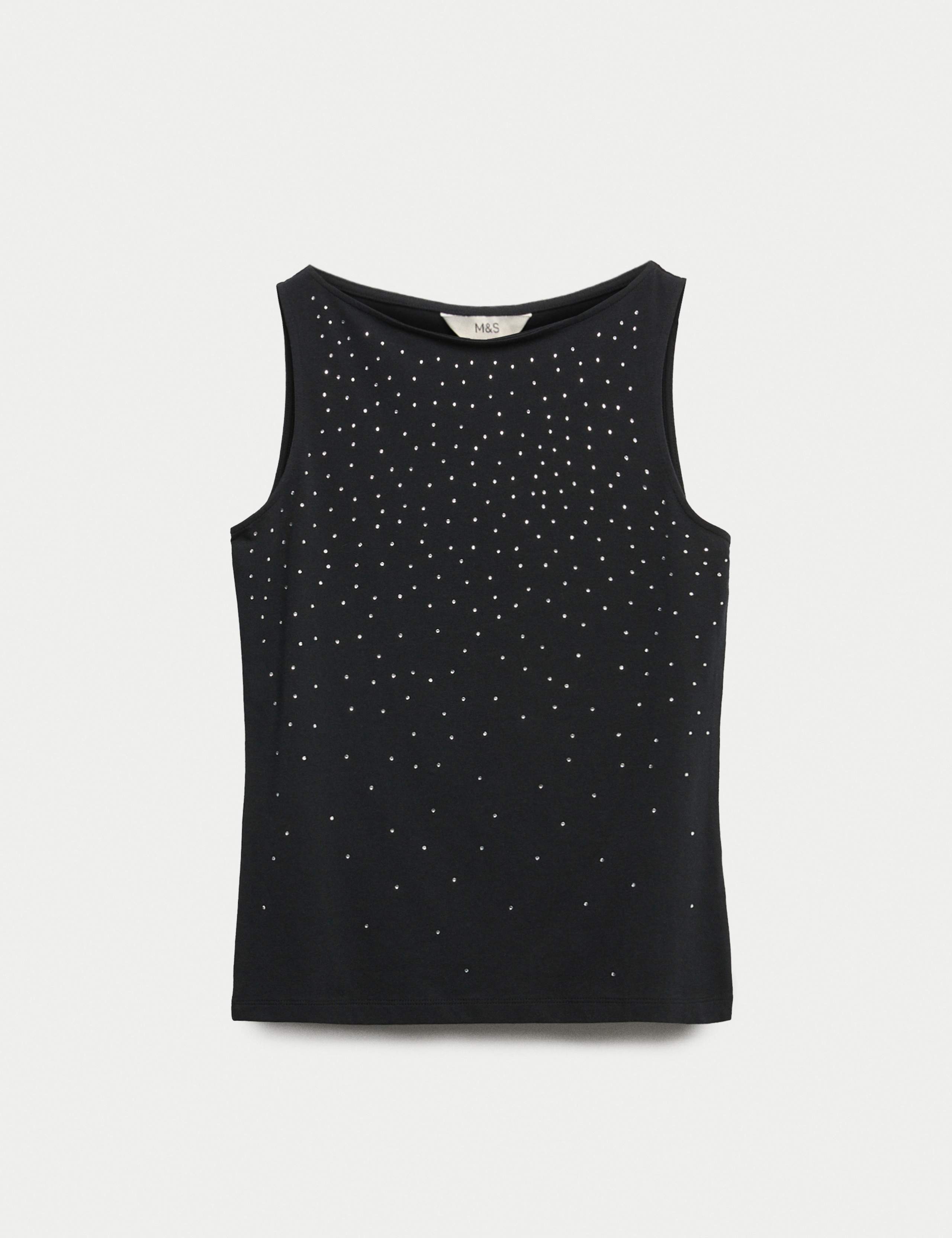 Cotton Rich Embellished Slash Neck Vest