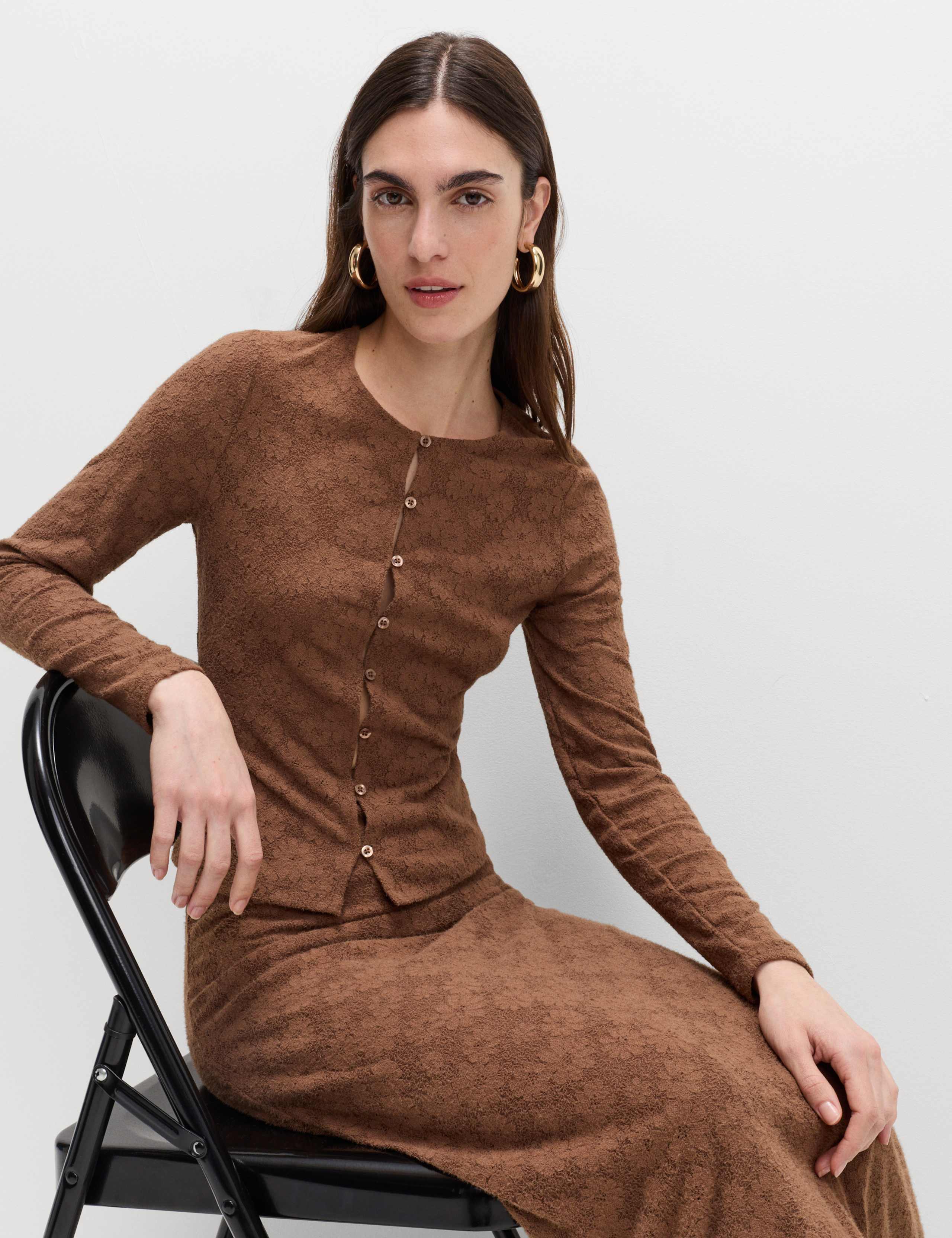 Flower Detail Button Through Cosy Top