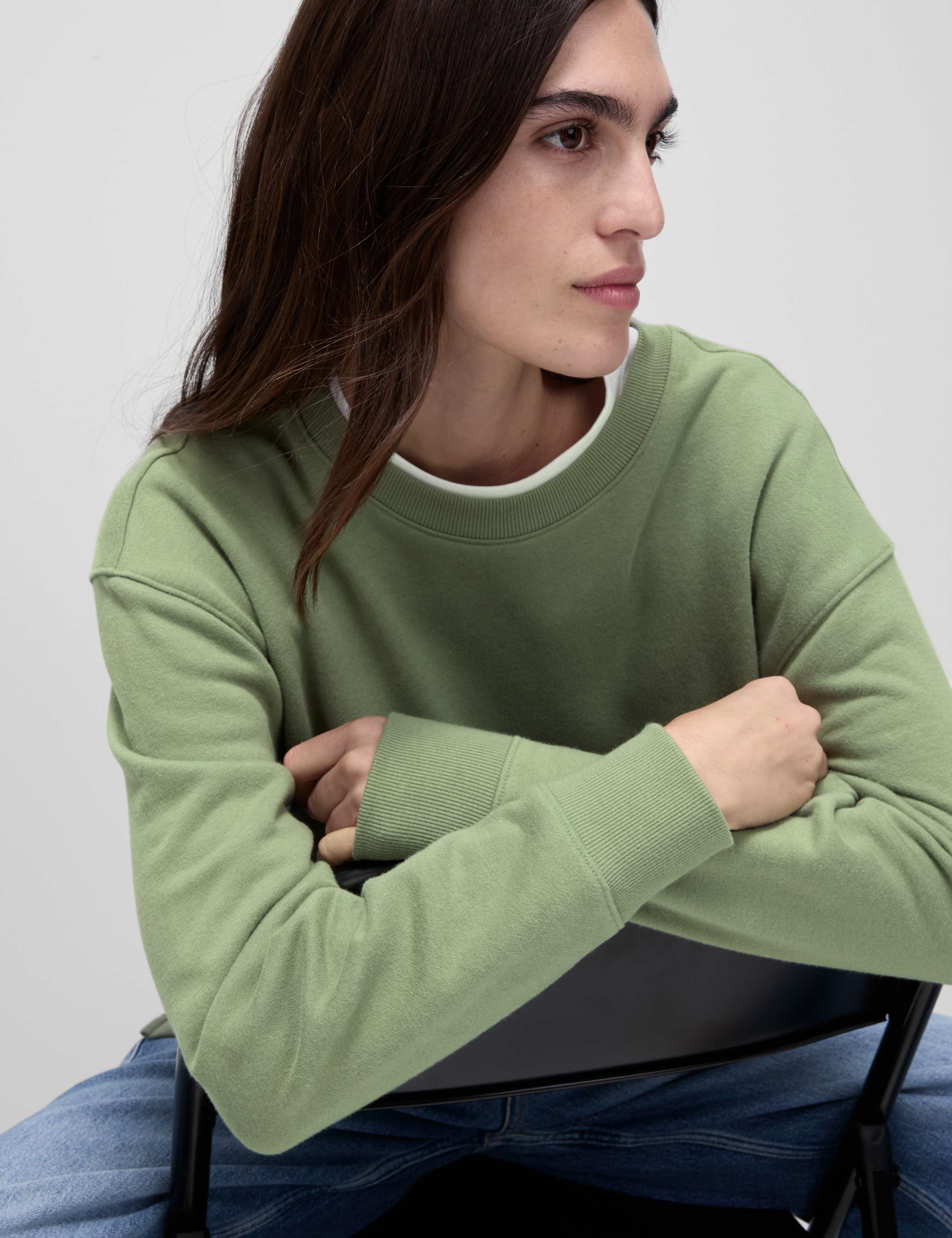 Cotton Rich Crew Neck Longline Sweatshirt