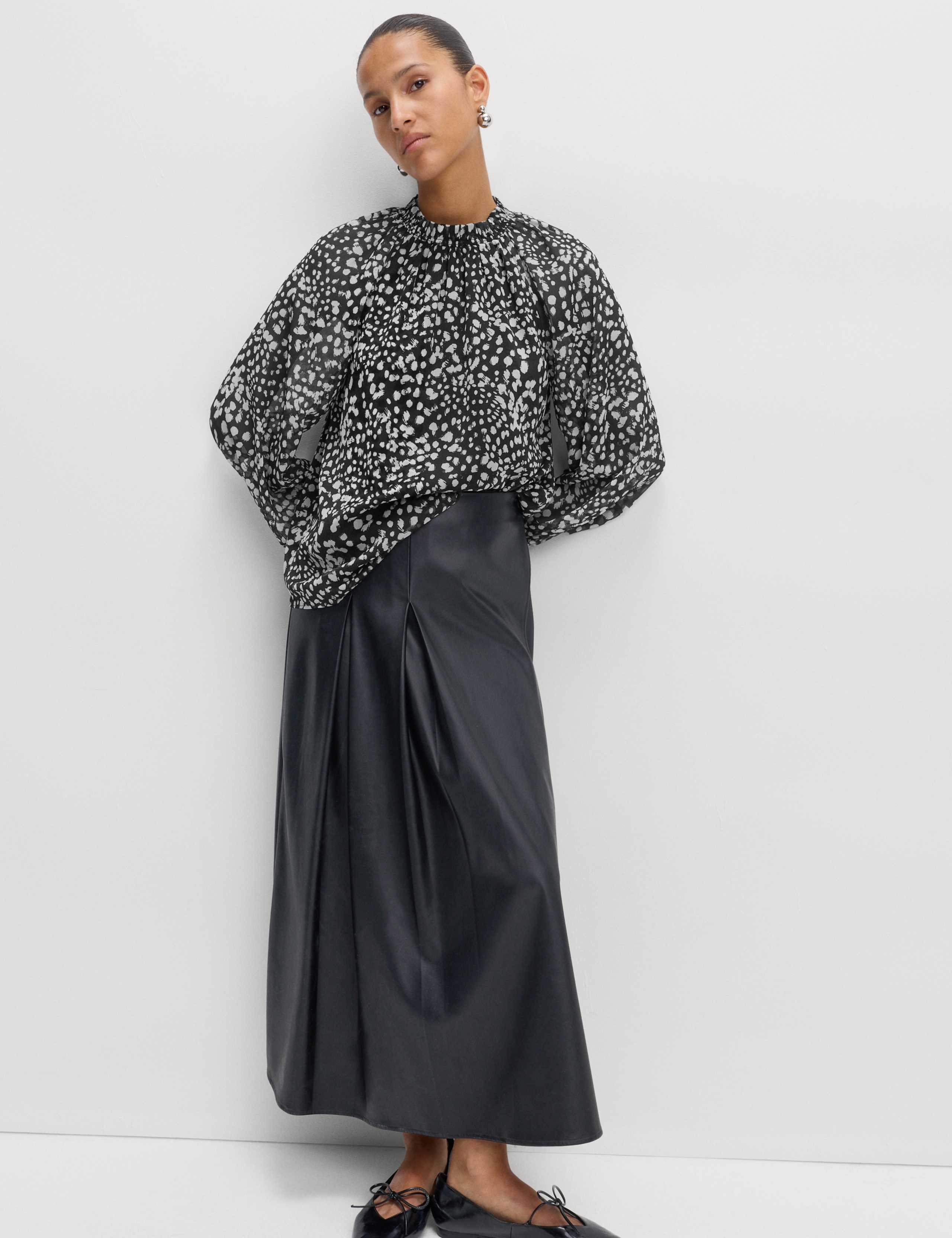 Sheer Floral Printed Long Blouson Sleeve Blouse