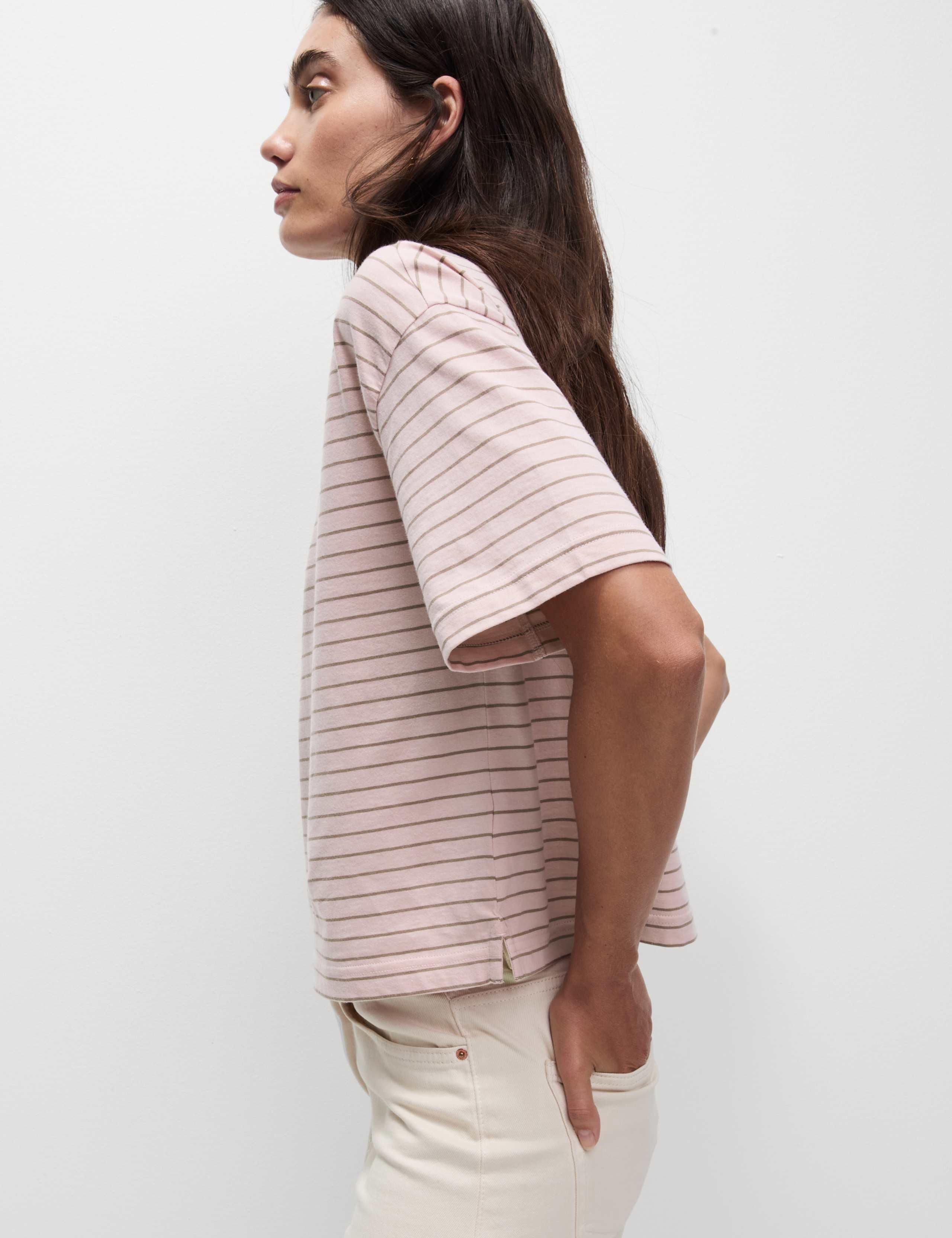 Pure Cotton Relaxed Striped Boxy T-Shirt