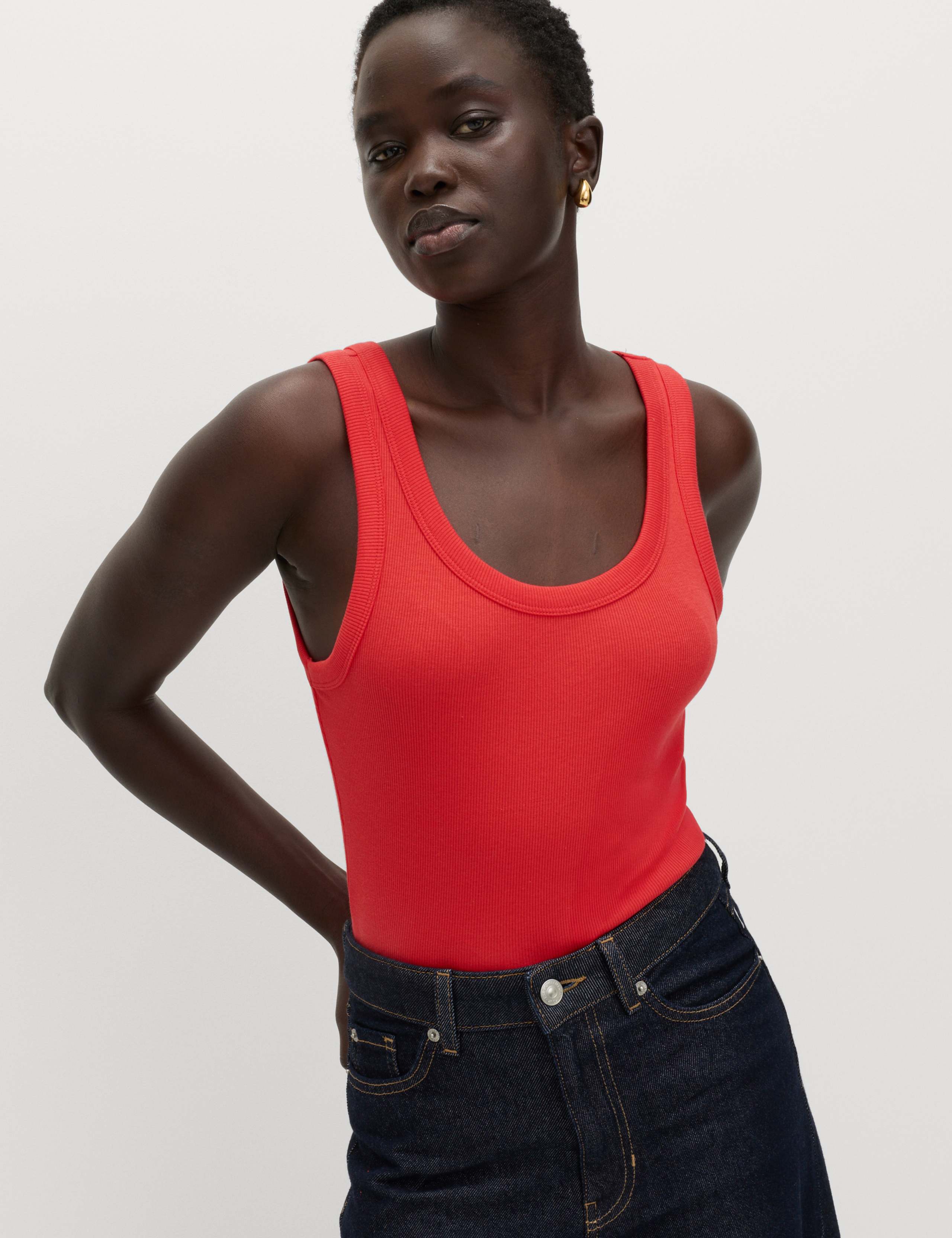 Cotton Rich Ribbed Slim Fit Vest Top