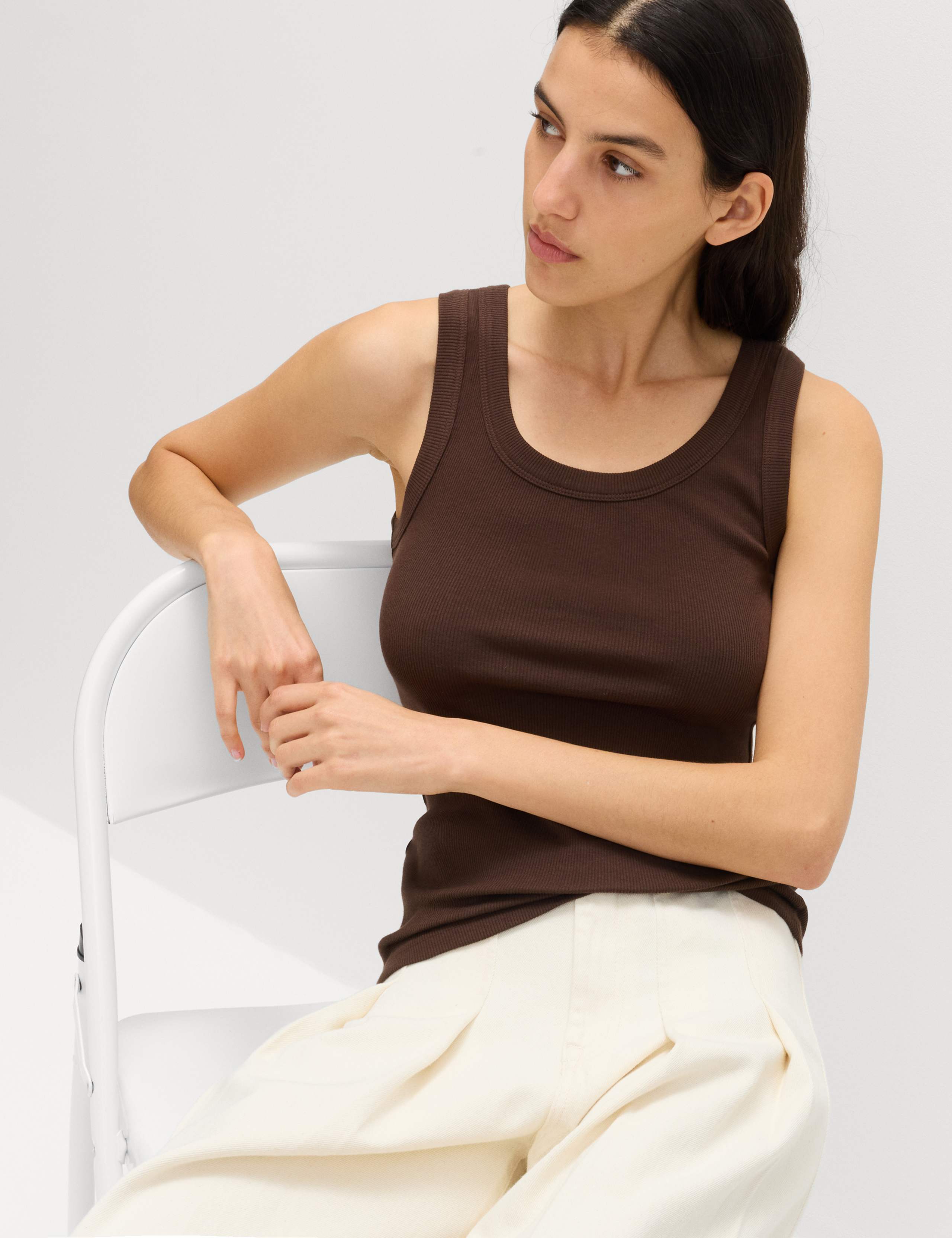 Cotton Rich Ribbed Slim Fit Vest Top