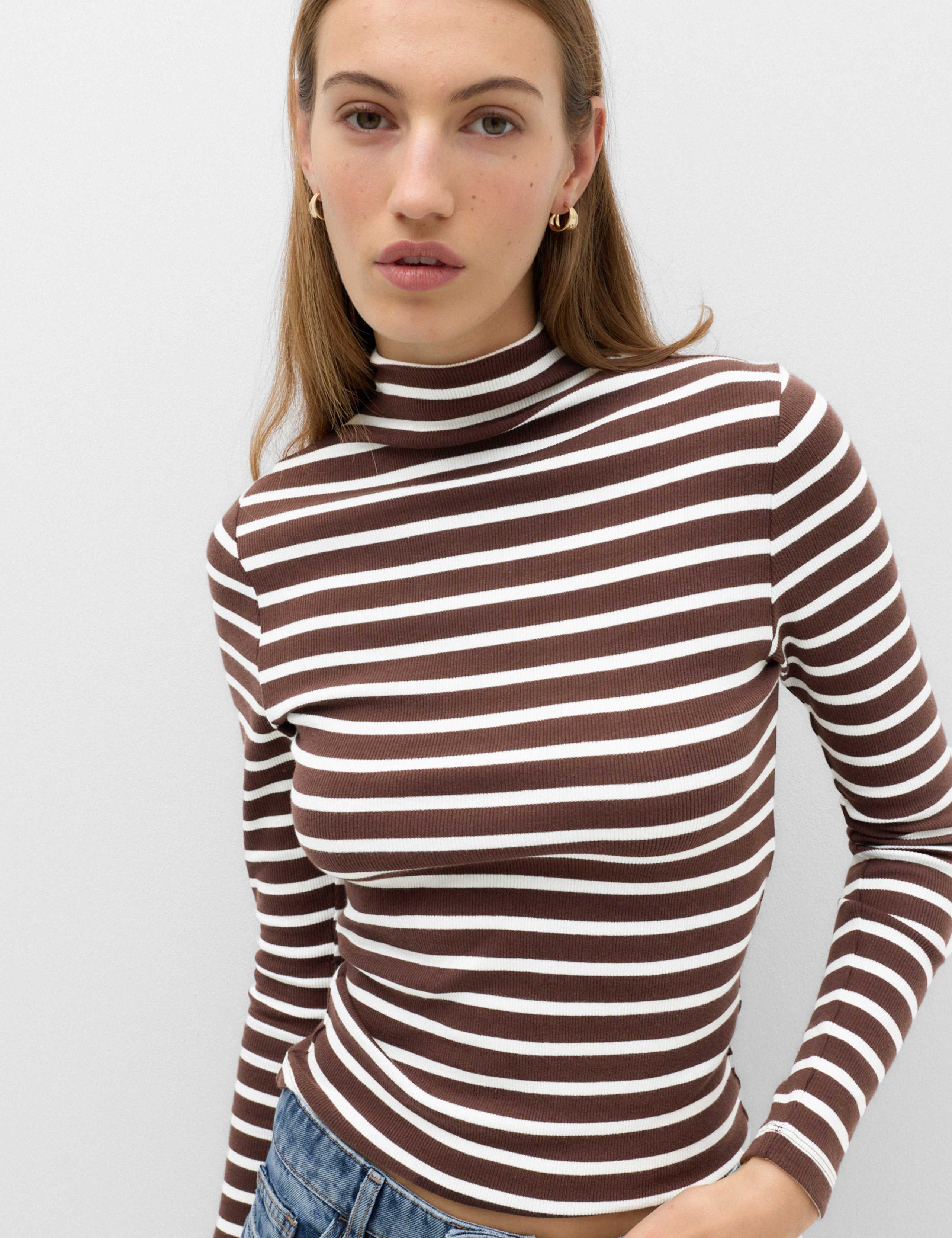 Cotton Rich Ribbed Funnel Neck Top