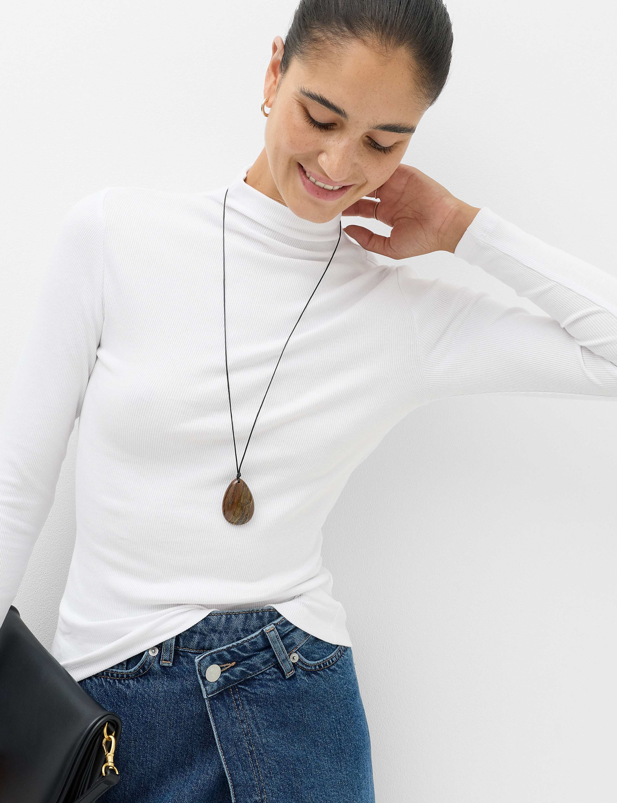 Cotton Rich Ribbed Funnel Neck Top