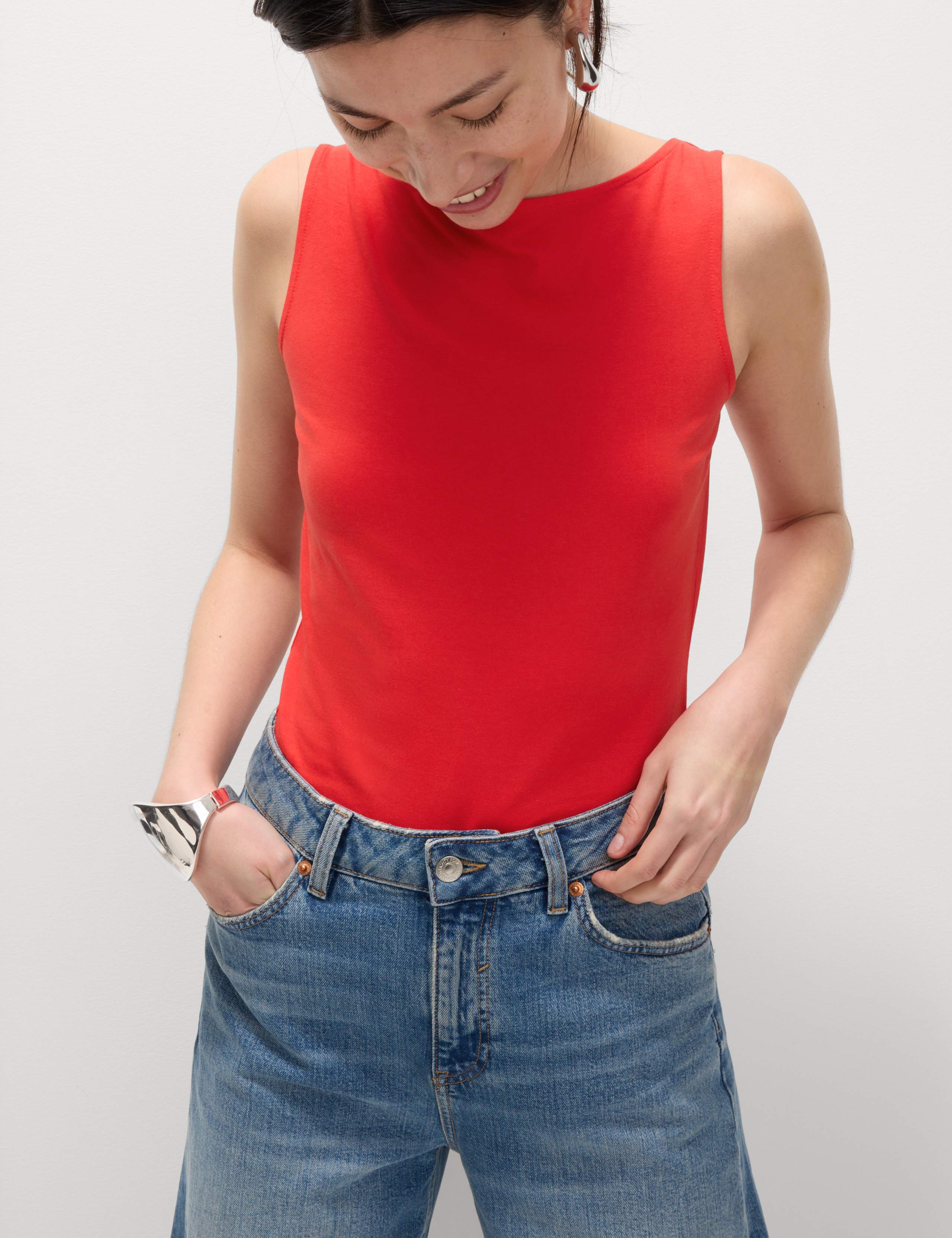 Cotton Rich Slash Neck Vest Top