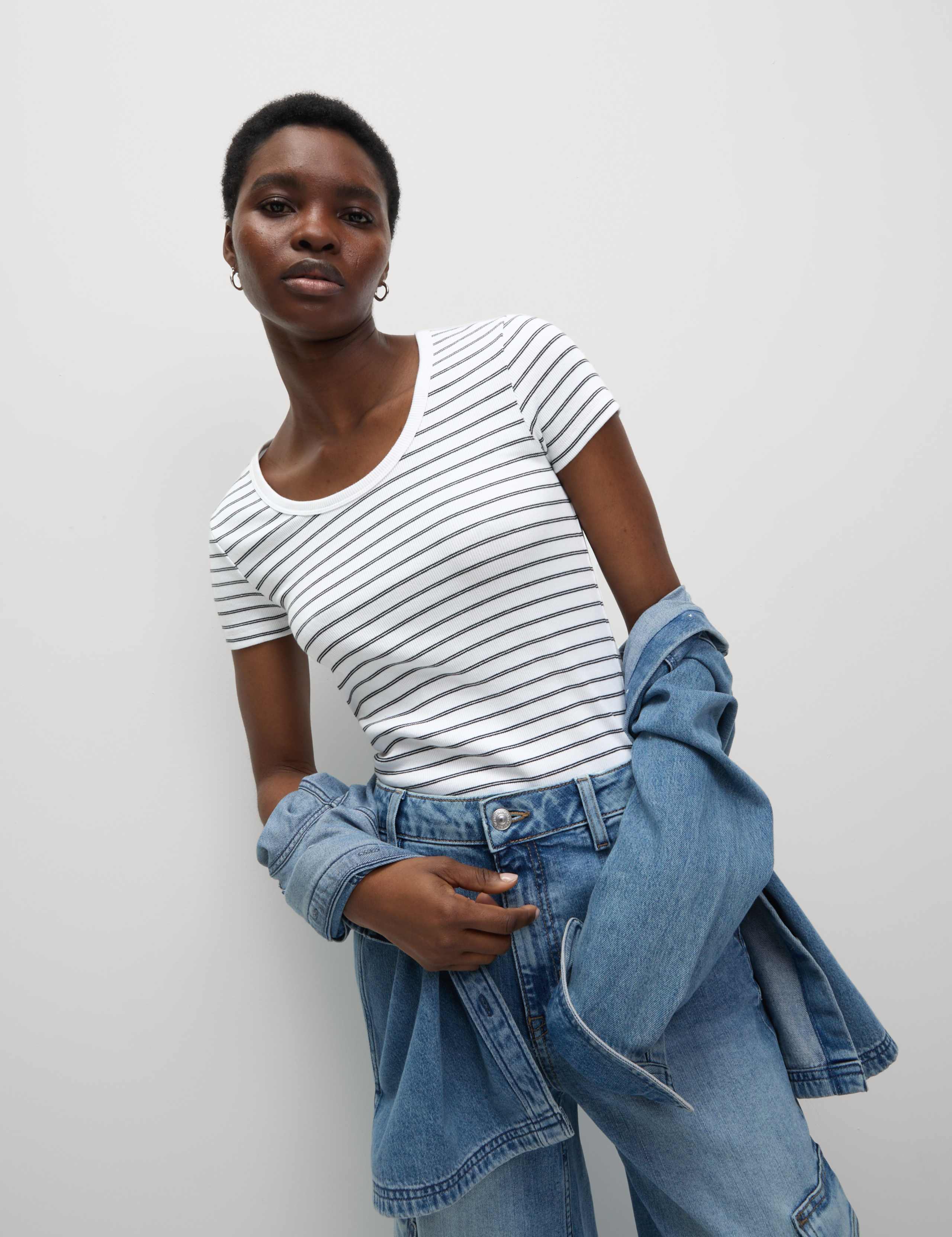 Cotton Rich Striped Scoop Neck T-Shirt