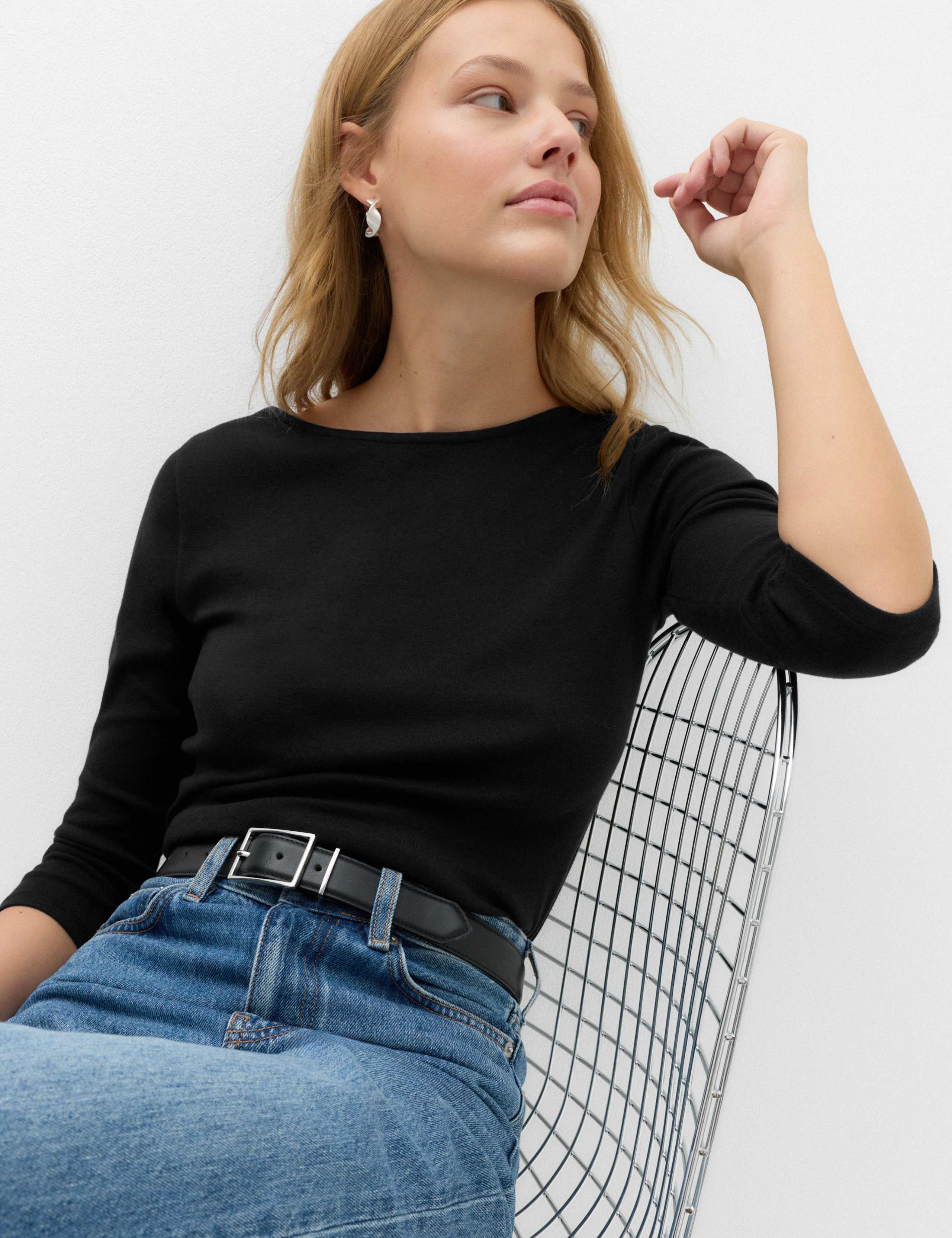 Pure Cotton Slash Neck T-Shirt