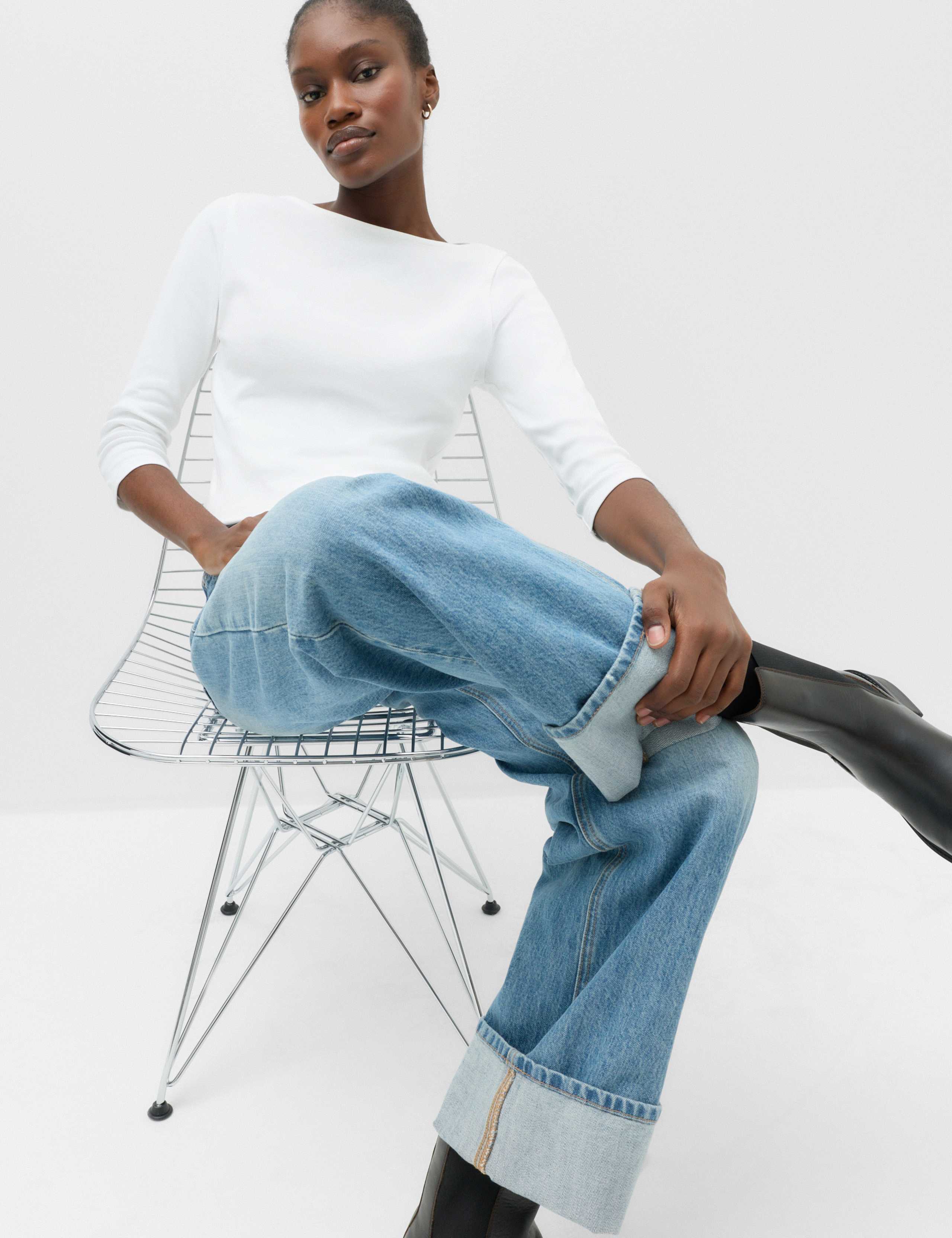 Pure Cotton Slash Neck T-Shirt