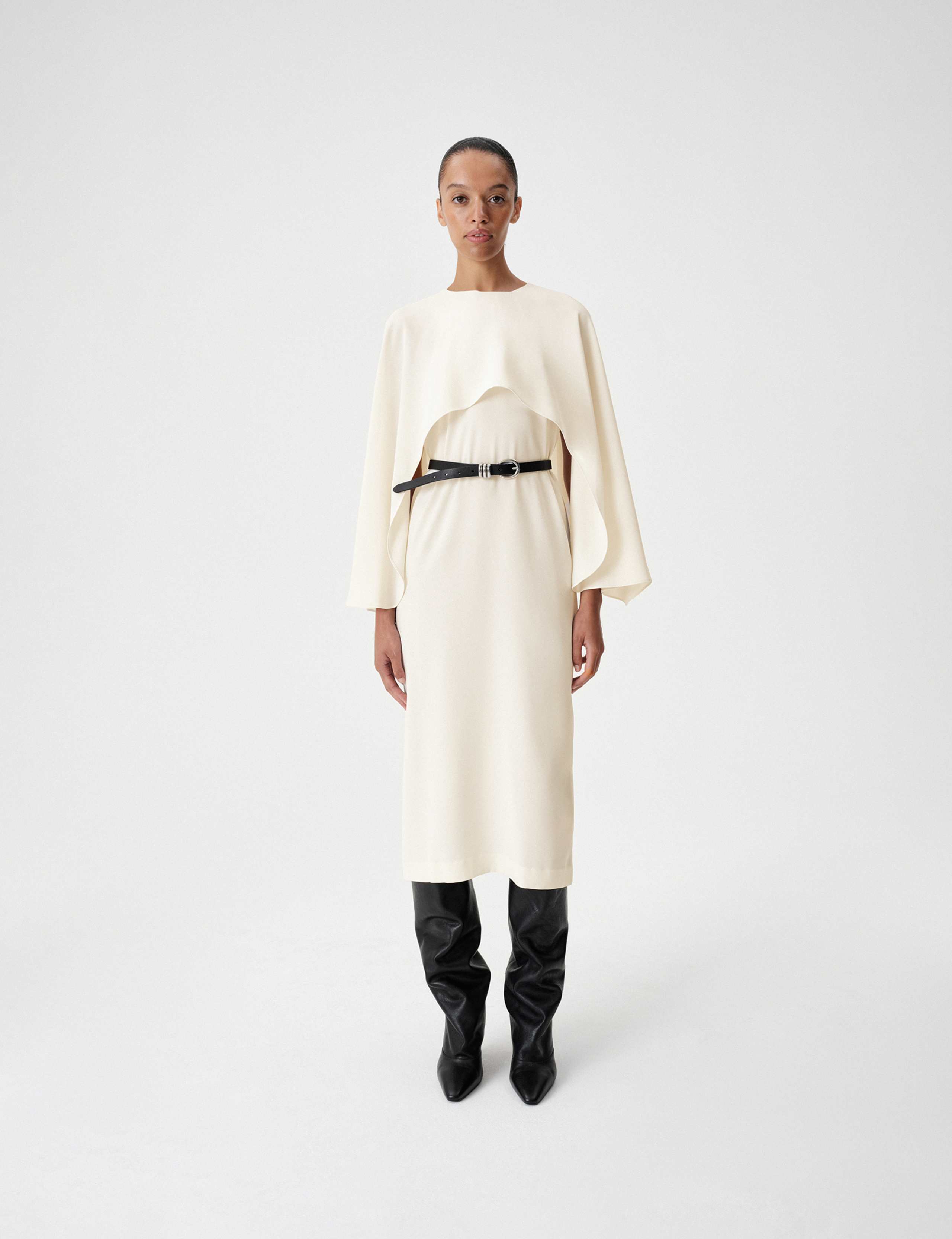 Satin Cape Detail Maxi Dress