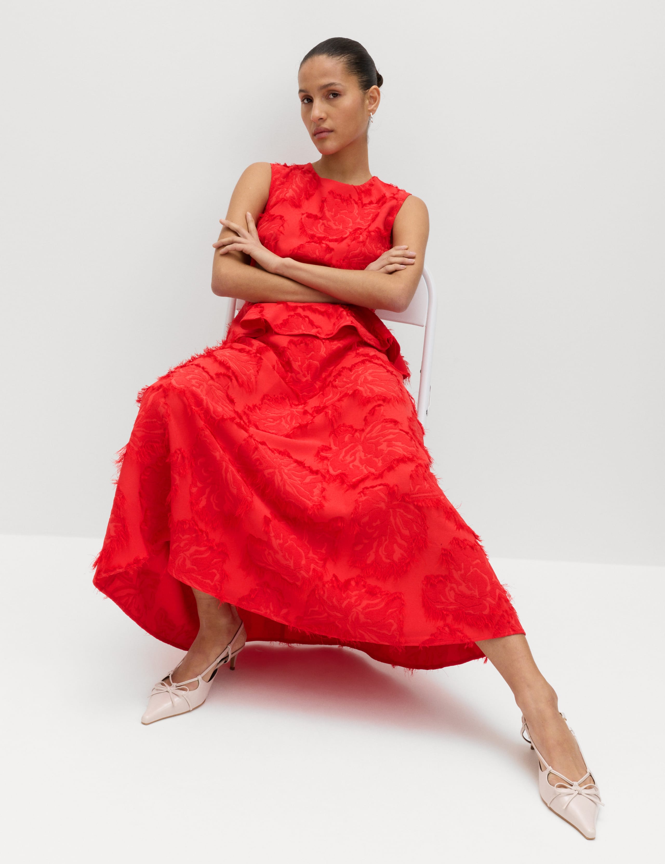 Jacquard Midaxi Waisted Dress