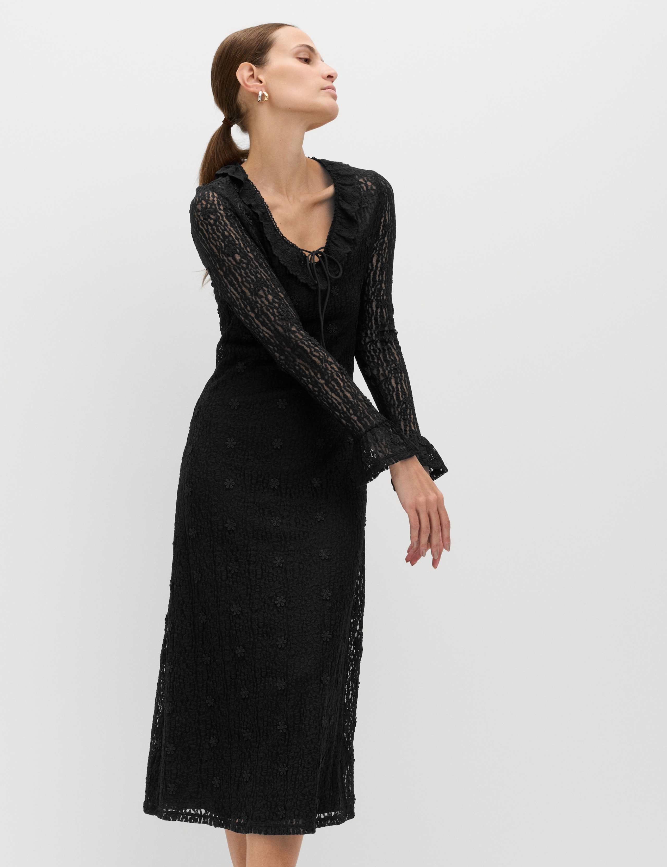 Jersey Floral Lace Midaxi Bodycon Dress