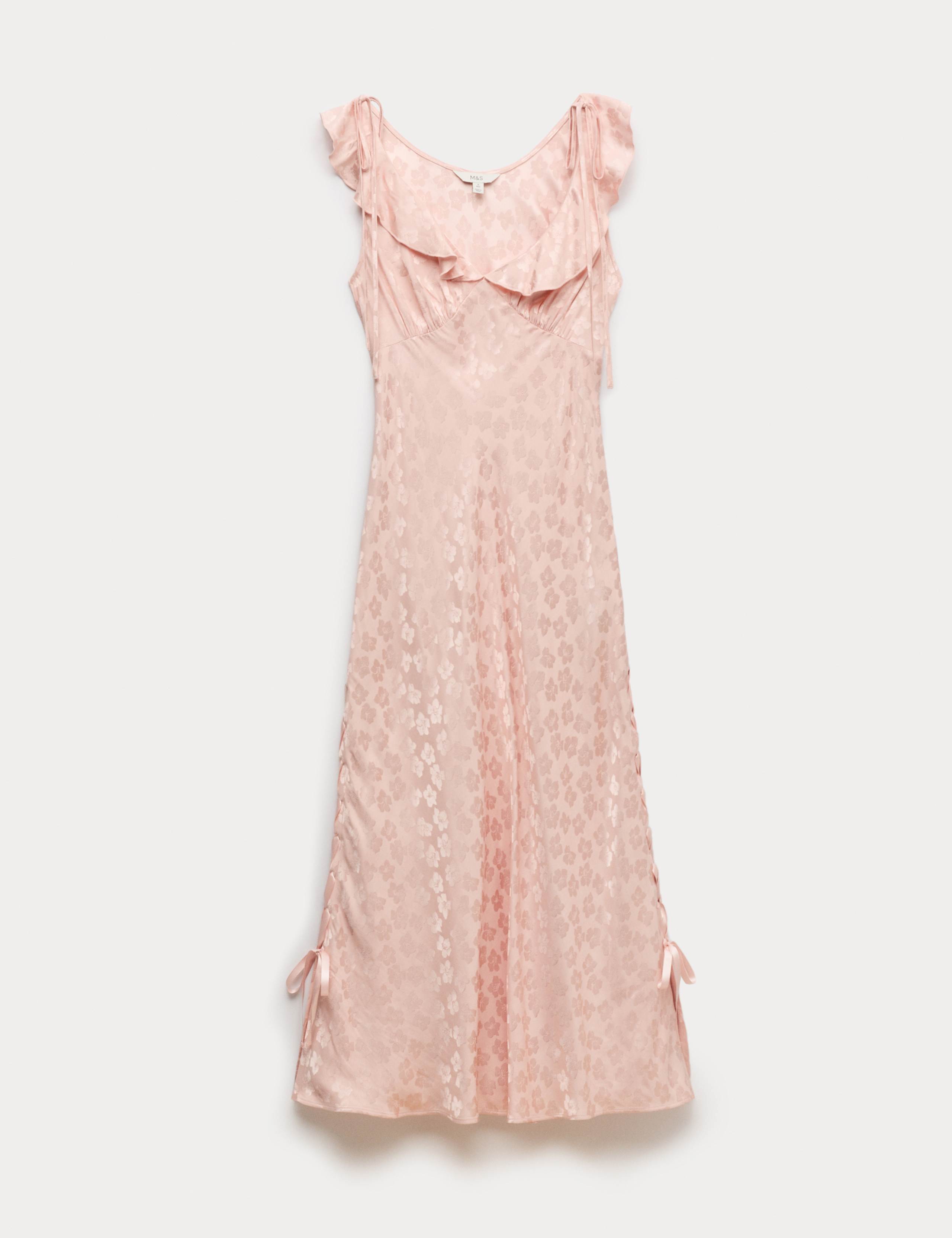 Satin Jacquard Ruffle Detail Dress