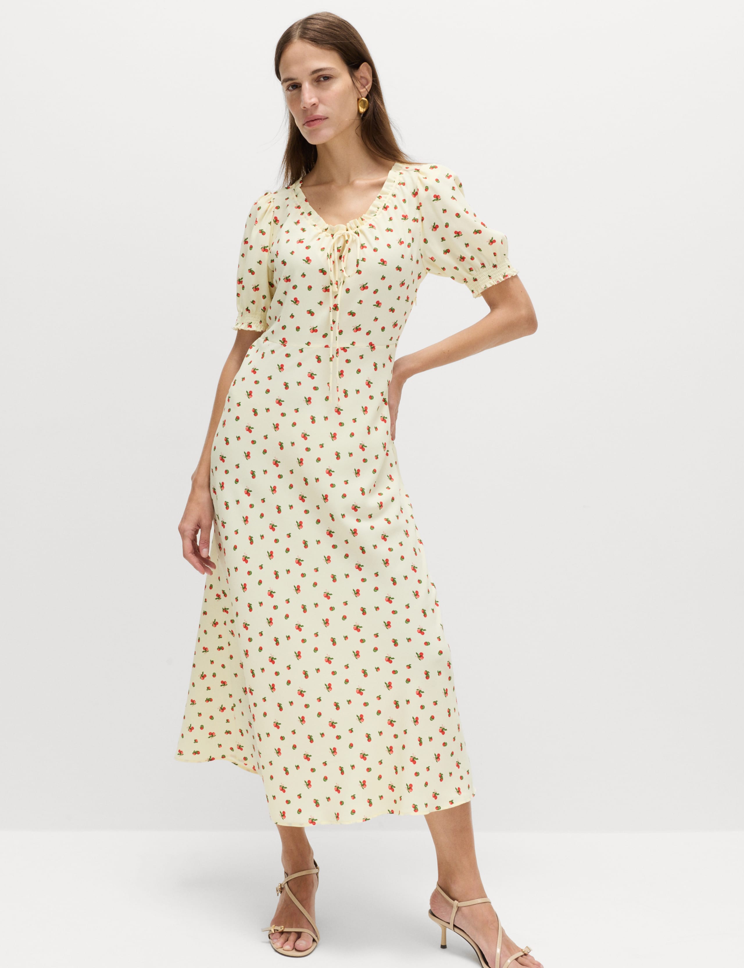 Ruched Midi Tea Dress